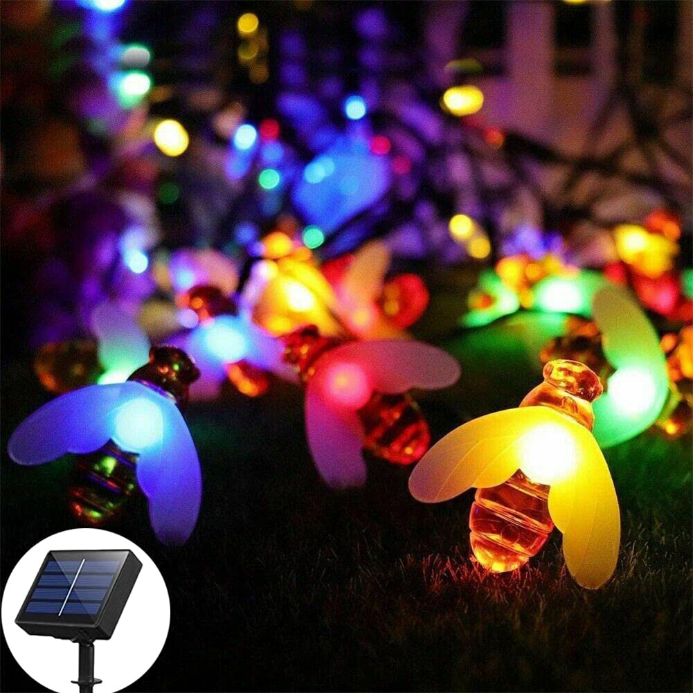SNOMYRS 50 LED Solar String Lights Outdoor 22.9 Ft - Waterproof Solar Fairy Lights with 8 Lighting Modes for Garden, Yard, Lawn, Patio, Party Decor - Perfect for Weddings, Christmas, Backyard, and Outdoor Events (Bee 2)