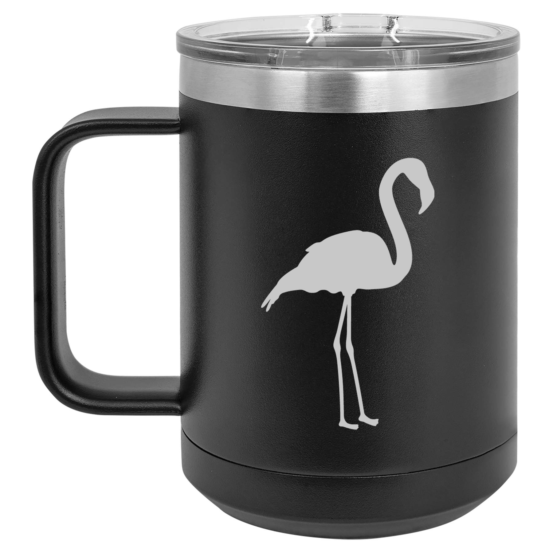 15 oz Vacuum Insulated Stainless Steel Tumbler with Handle & Lid - Flamingo Design Travel Coffee Mug (Black) - Perfect for Hot/Cold Drinks, Commuting, Camping & Outdoor Activities