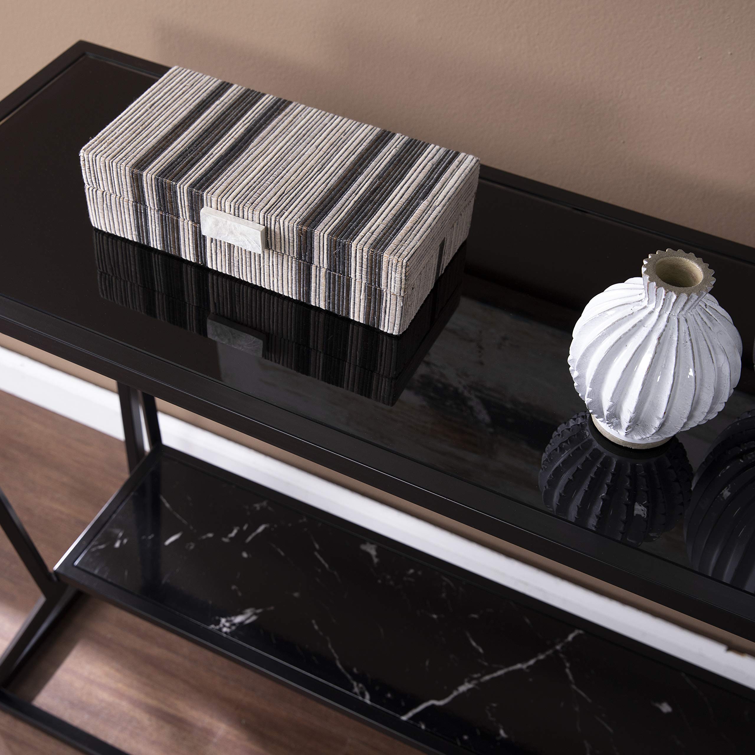 Argall Long Glass-Top Console Table - Modern Black Entryway Furniture for Hallway, Living Room & Office Decor | Sleek Glass & Metal Design