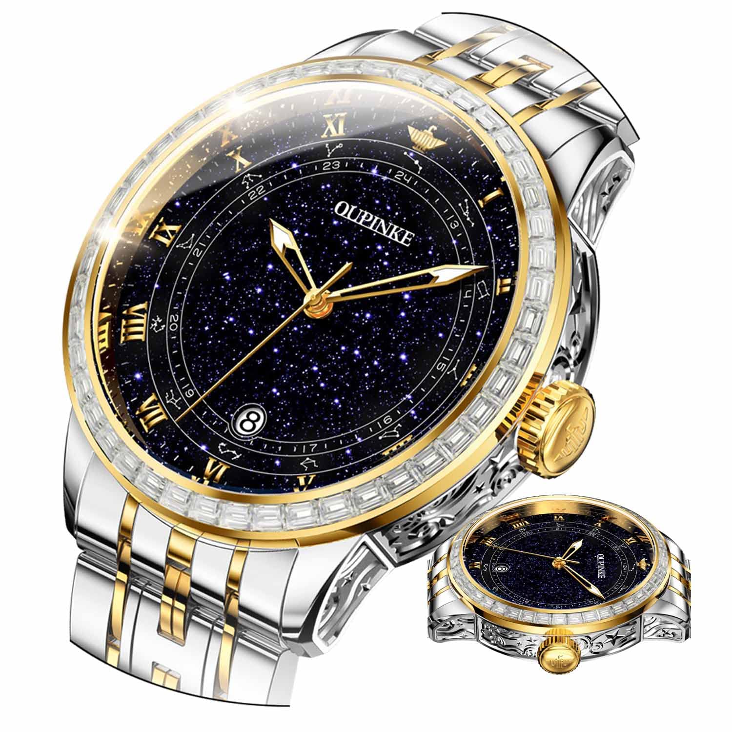 OUPINKE Men's Japanese Automatic Watch - Luxury Gypsophila Dial, Diamond Accents, Waterproof, Luminous, Sapphire Crystal - Perfect for Business, Formal Events & Everyday Wear