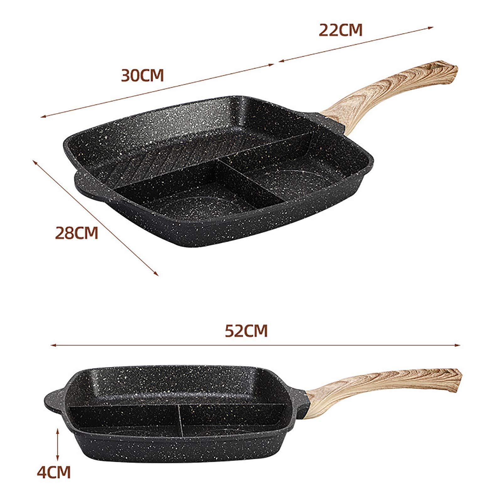 XBSXP Non-Stick 3 Hole Egg Steak Frying Pan - 28cm/30cm Round Pancake Pan for Breakfast, Ham & Cooking - Perfect for Omelets, Crepes & Family Breakfasts