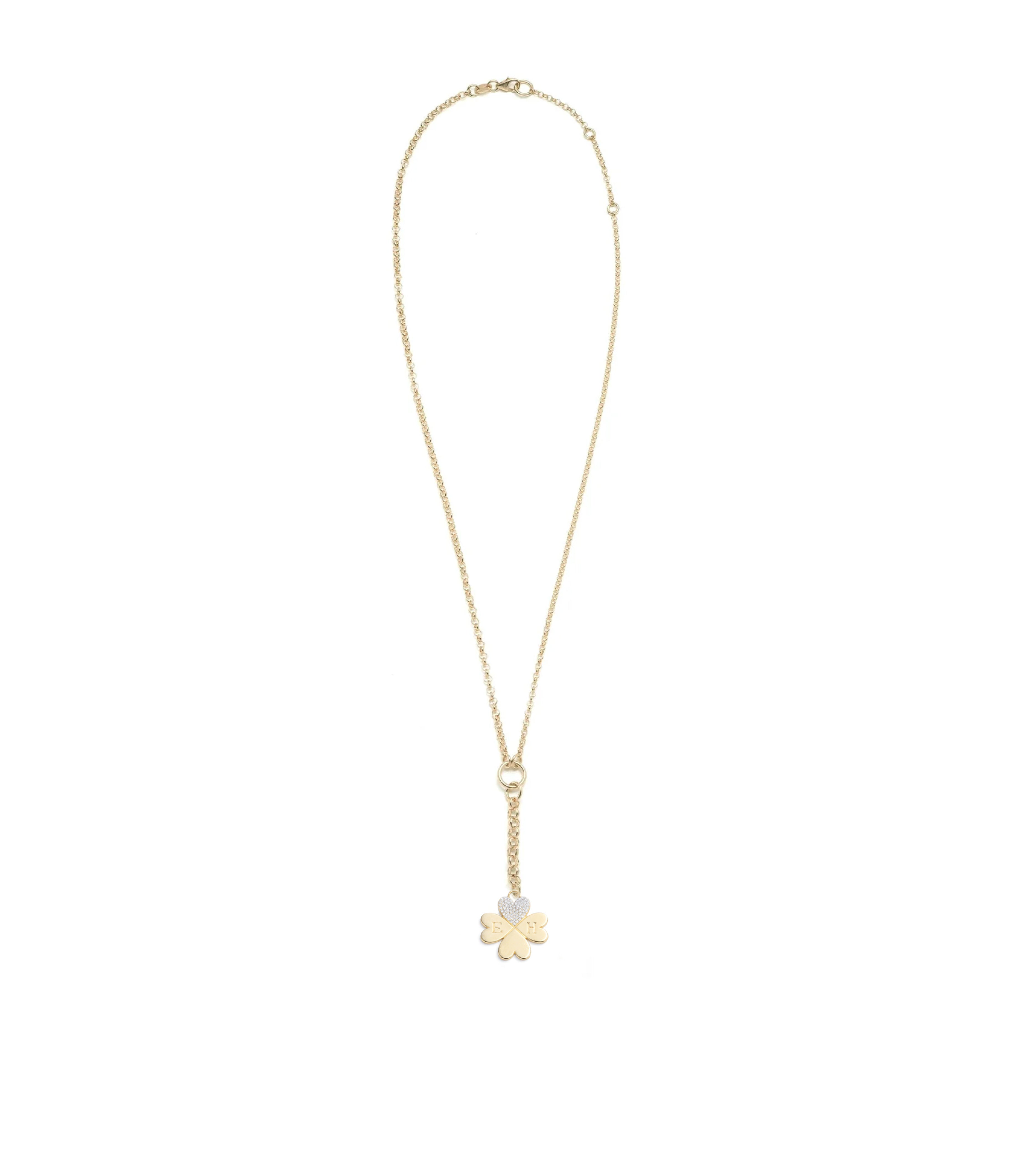 Pave Diamond Engravable Four Leaf Clover Pendant Necklace - Dainty Belcher Chain Jewelry for Women, Perfect Gift for Anniversary, Birthday & Valentine's Day
