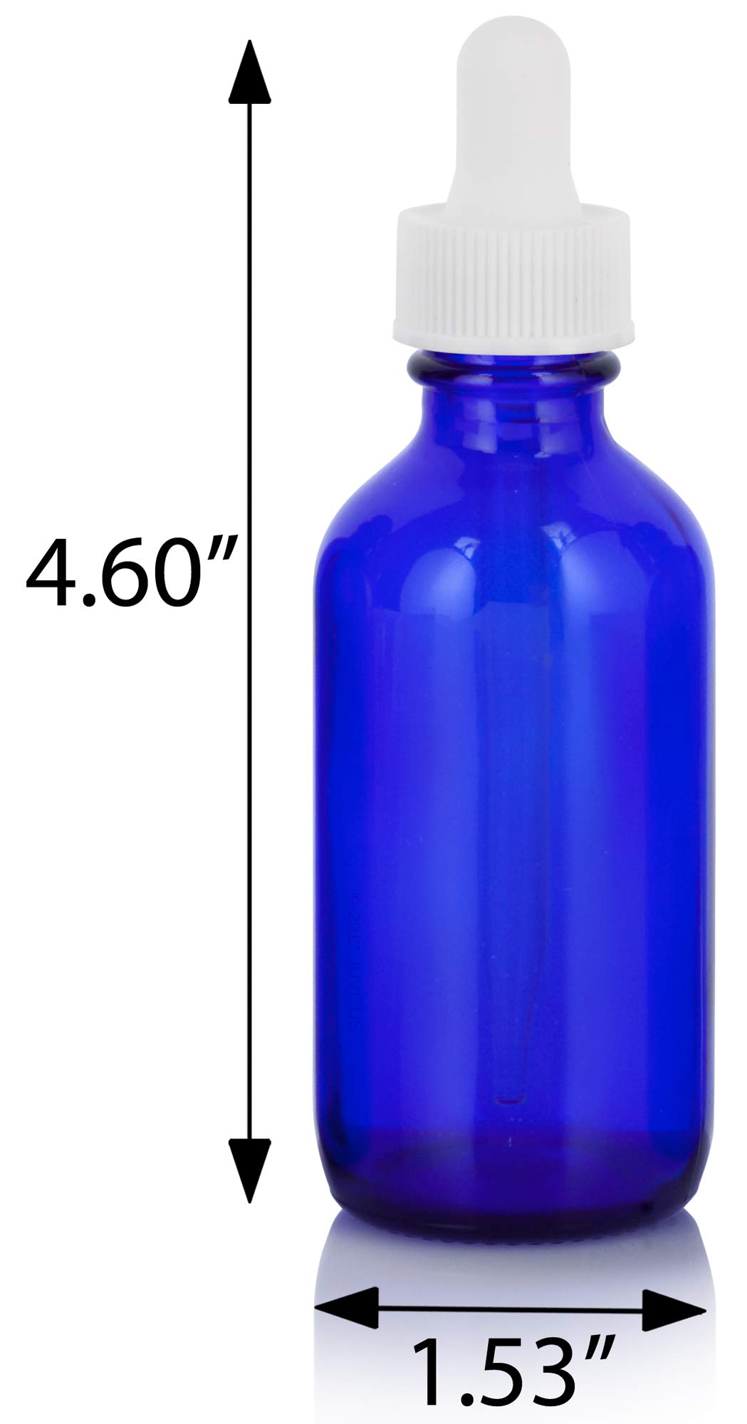 JUVITUS 2 oz Cobalt Blue Glass Boston Round Bottles with White Dropper Caps and Funnel - 4 Pack Set for Essential Oils, DIY Skincare, and Craft Projects