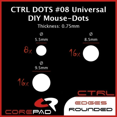 Corepad Skatez CTRL #8 Universal DIY Dots - 0.75mm Thick Mouse Feet for Gaming Mice | Perfect for FPS, MOBA, and Esports Gaming