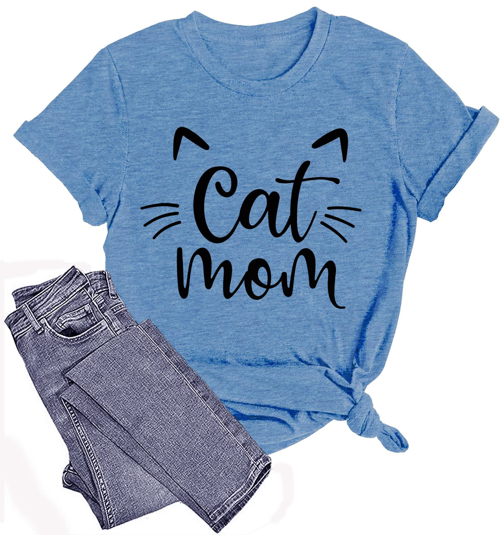 Funny Cat Mom T-Shirts for Women - Cute Cat Mama Graphic Tees - Perfect Pet Lover Gift for Cat Owners - Great for Casual Wear, Cat Cafes & Animal Shelter Volunteering