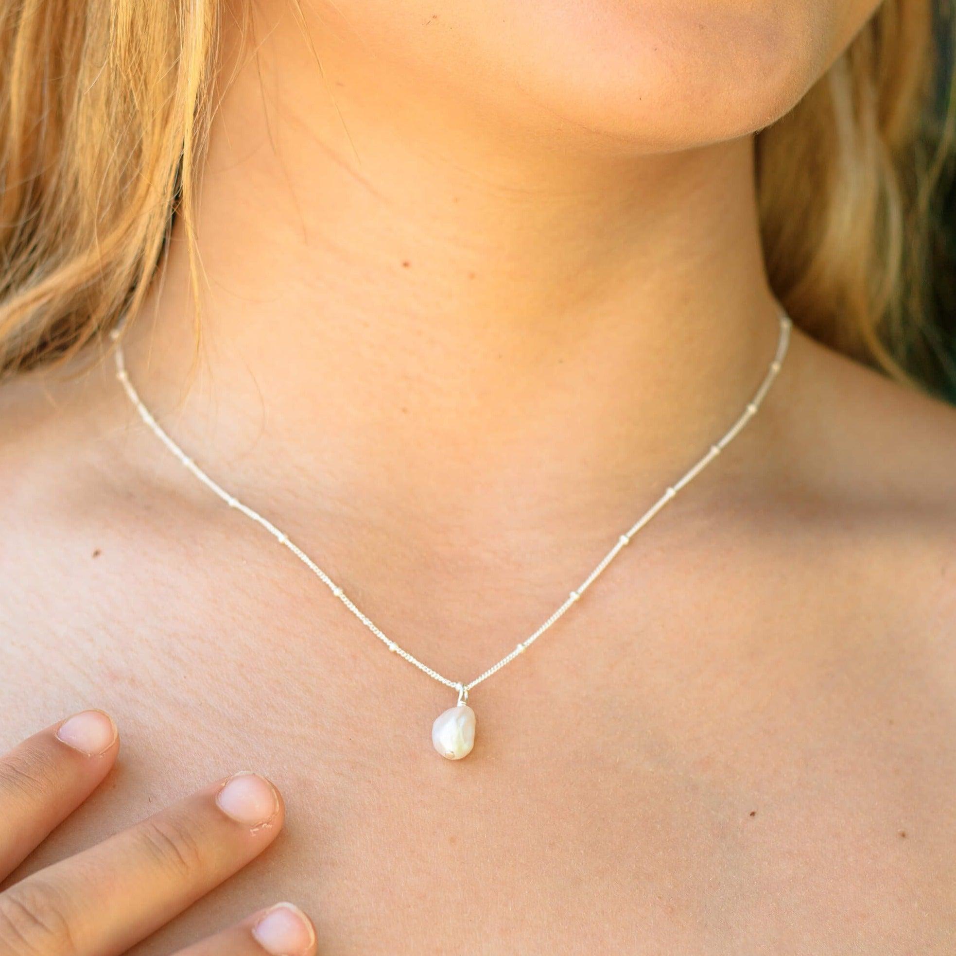 Tiny Raw White Freshwater Pearl Pendant Necklace - Dainty Natural Pearl Jewelry for Women - Perfect for Weddings, Date Nights & Special Occasions
