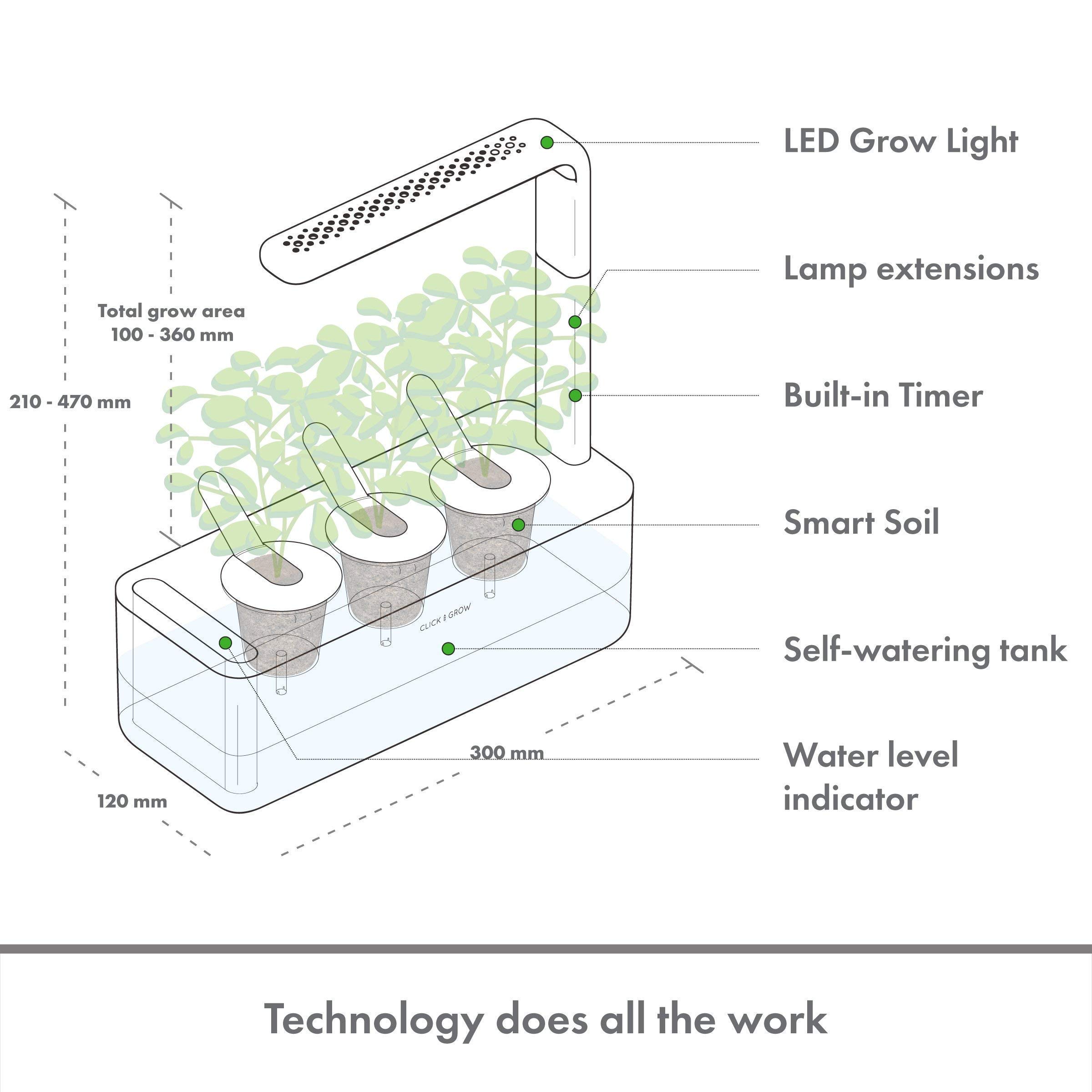 Click & Grow Indoor Herb Garden Kit with LED Grow Light - Smart Hydroponic Gardening System for Home, Kitchen, Windowsill - Includes 3 Basil Seed Pods (White) - Perfect for Fresh Cooking, Home Decor & Urban Farming