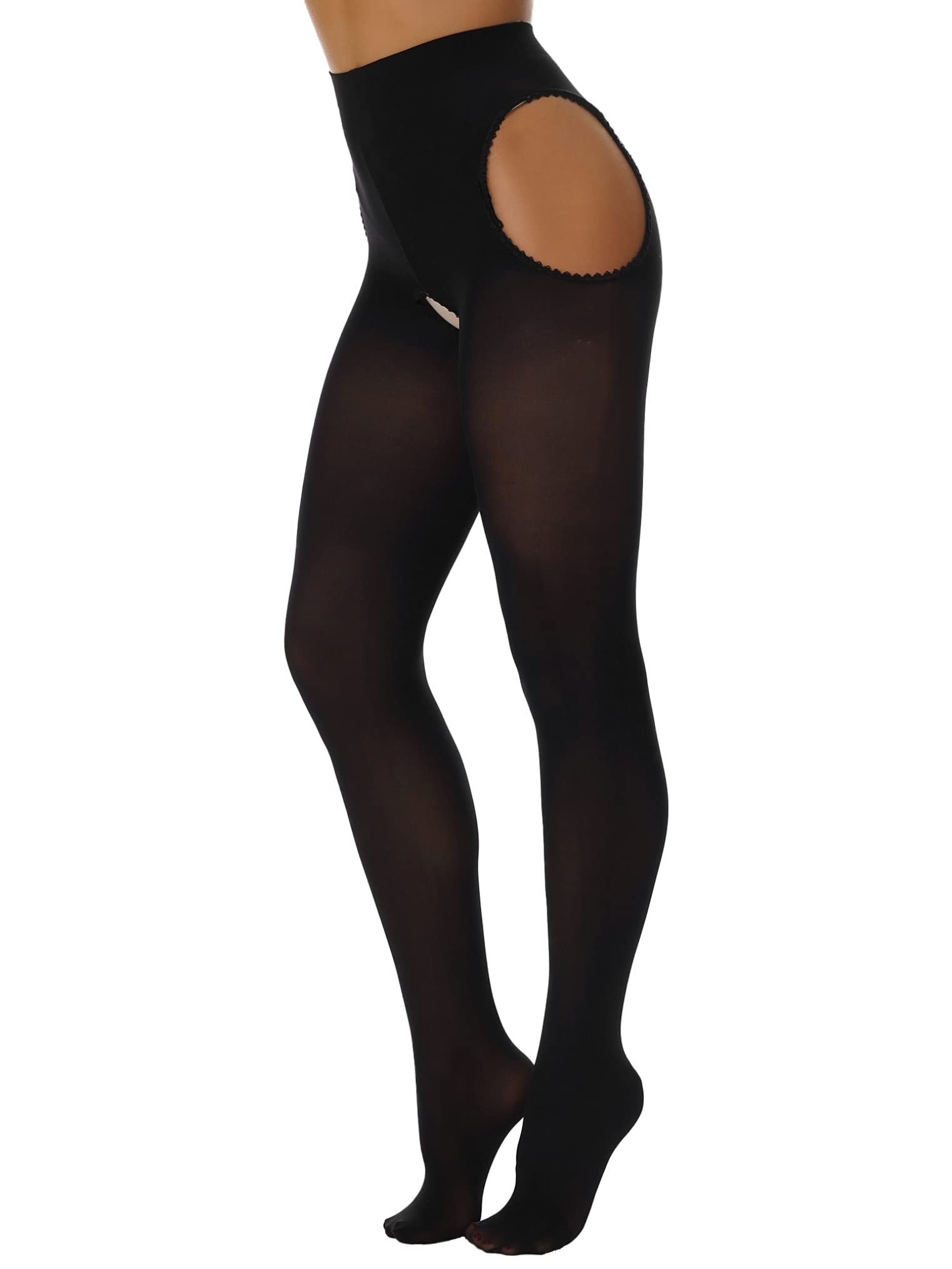 Freebily Women's Suspender Pantyhose - Sexy Cutout Tights, Stretchy Footed Hosiery & Stockings for Everyday Wear or Special Occasions