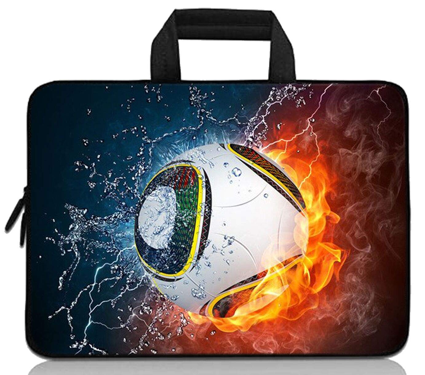 14-15.6 Inch Laptop Sleeve Neoprene Protective Case - Lightweight Handle Bag & Travel Pouch for Dell, Lenovo, HP, ASUS, Acer, Toshiba Chromebooks (Soccer Fire Design) - Perfect for Office, School, Business Trips & Commuting