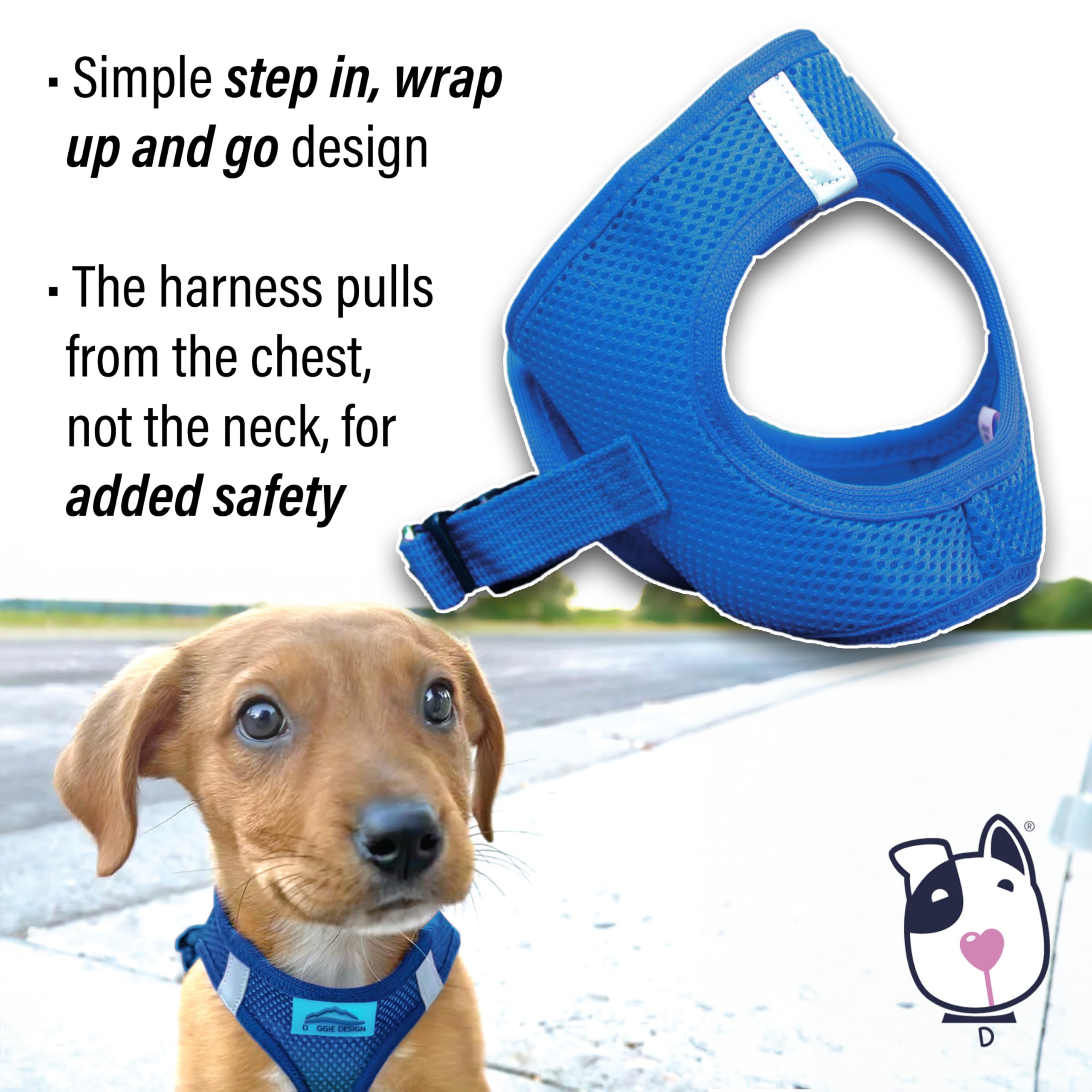 Doggie Design No-Choke Dog Harness - Breathable Mesh Polyester Pet Vest, Easy Step-in Design for Small Dogs - Cobalt Blue XXS | Perfect for Walking, Training & Outdoor Adventures