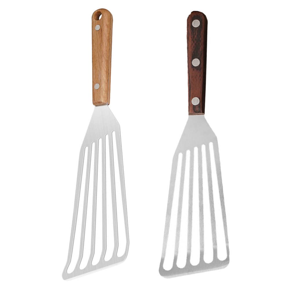 2-Piece Stainless Steel Steak Spatula Set - Heat-Resistant BBQ & Cooking Utensil for Grilling, Flipping Burgers & Pancakes - Heavy Duty Kitchen Tool for Home Chefs & Outdoor Cooking