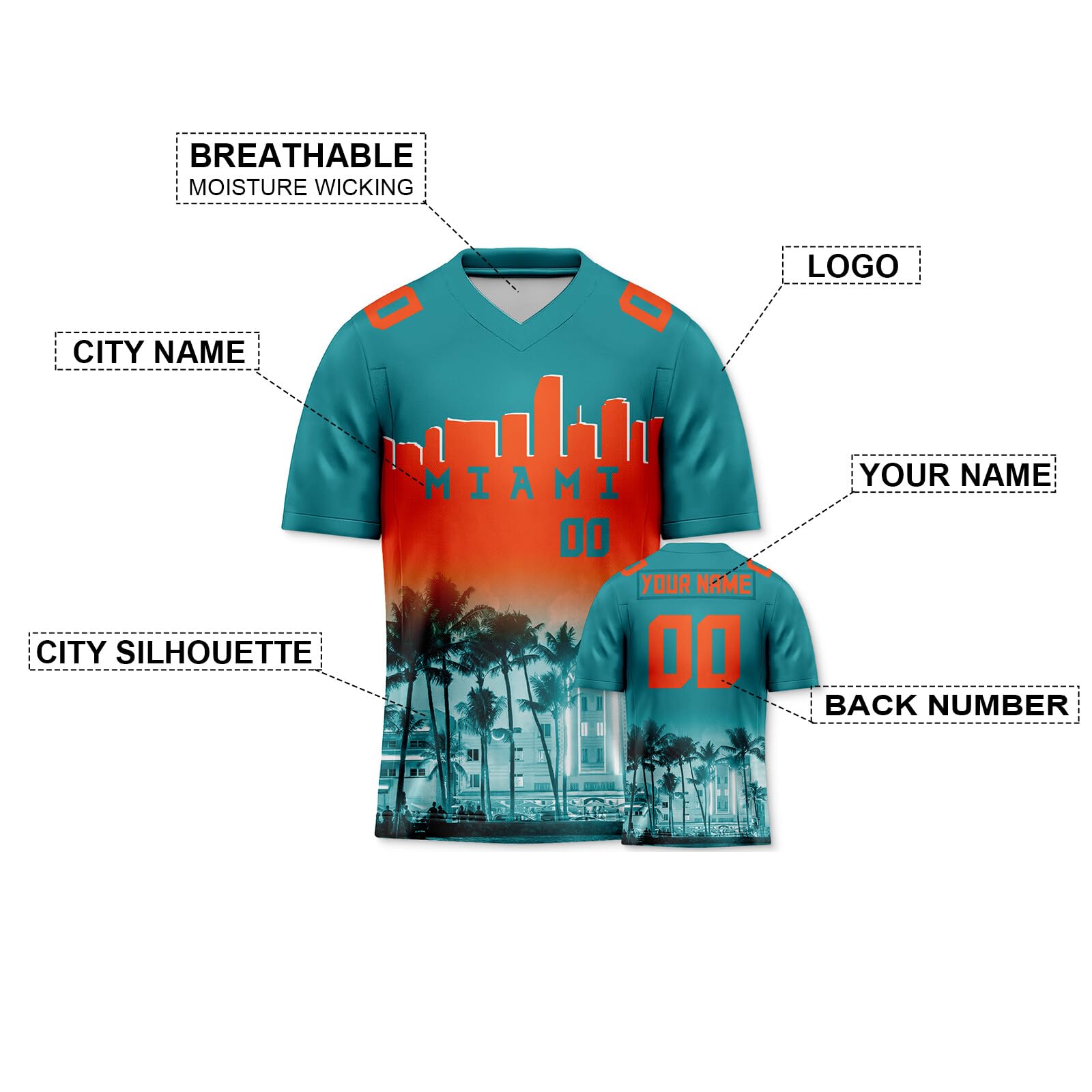 Custom City Skyline Football Jersey - Personalized Team Name & Number - Fashion Sports Uniform for Men, Women, Youth & Kids - Perfect for Fans, Gifts & Game Day Outfits