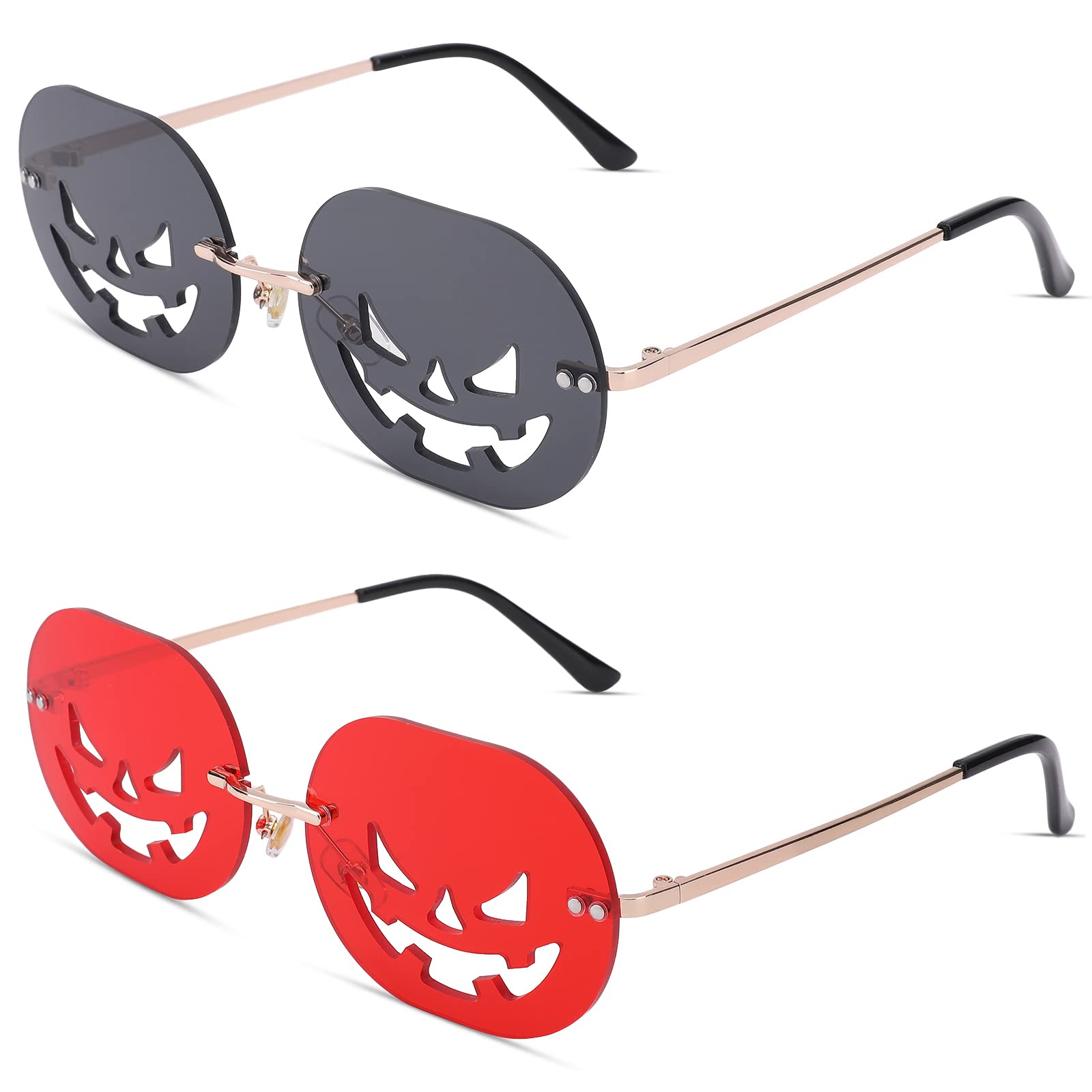 Funny Oval Halloween Sunglasses for Women & Men - Rimless Pumpkin-Shaped Party Eyewear - Perfect for Costumes, Festivals & Outdoor Events