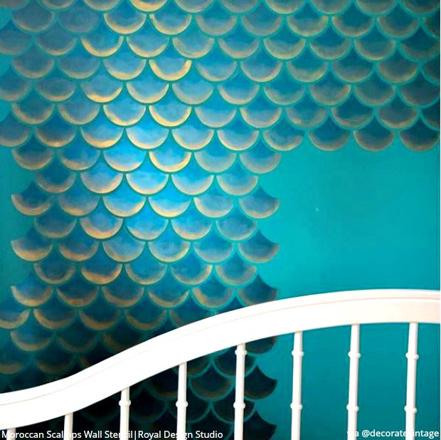 Moroccan Scallops Wall Stencil - DIY Home Decor Stencil for Walls, Ceilings & Furniture - Arabic Geometric Pattern Painting Template for Bedroom, Living Room & Nursery Decoration