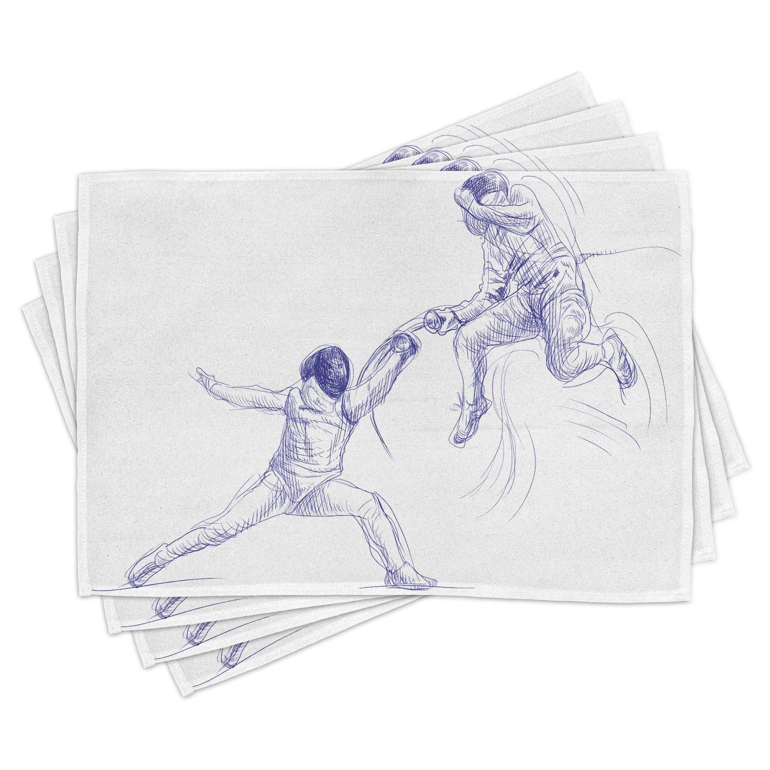 Ambesonne 4-Pack Sports Theme Placemats - Fencing Duel Design with Violet Blue White Colors | Washable Fabric Table Mats for Dining Room & Kitchen Decor | Perfect for Sports Enthusiasts, Game Nights & Themed Parties