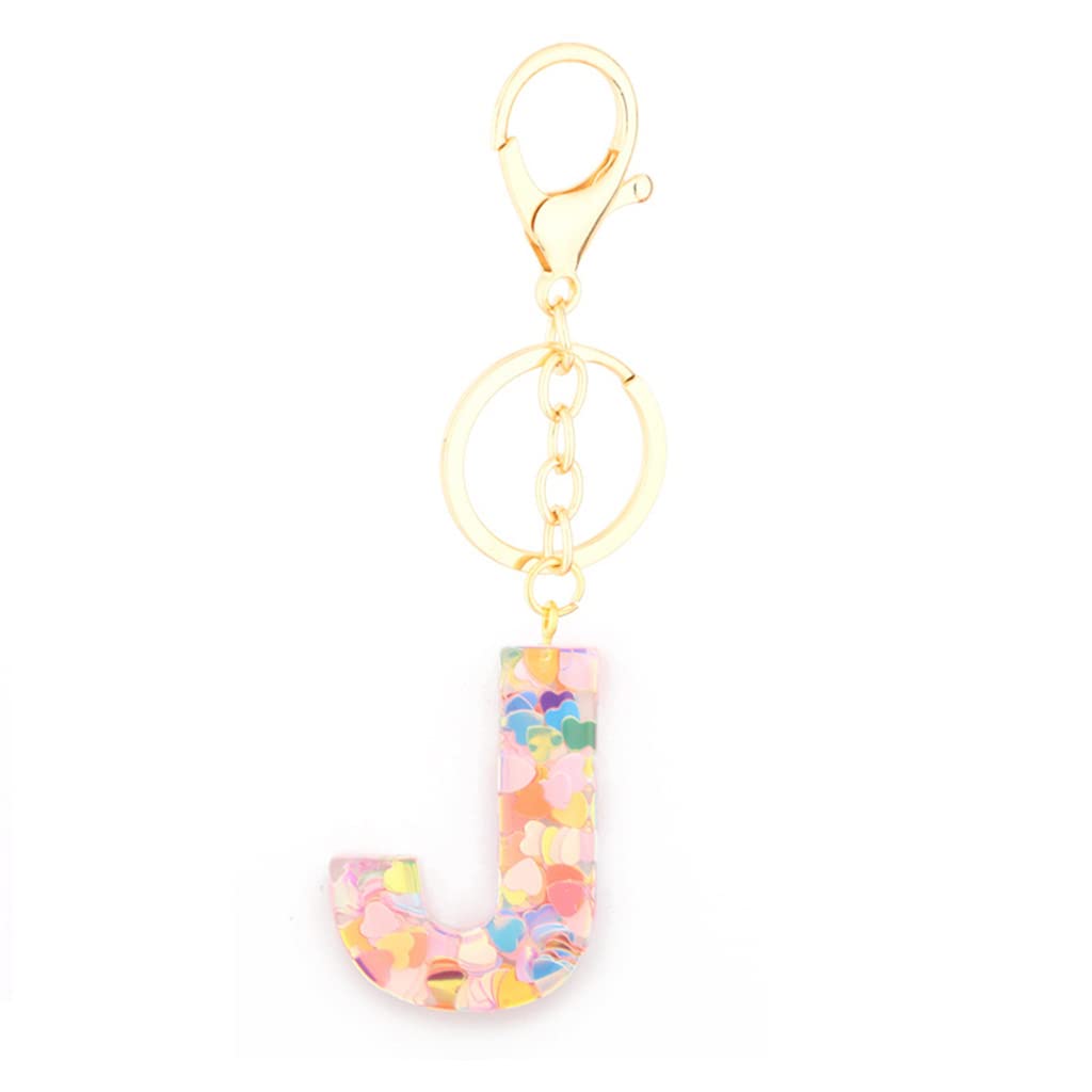 Personalized A-Z Alphabet Clear Heart Sequins Resin Keychain for Women - Initial Letter Key Ring, Bag Charm & Purse Accessory - Perfect for Gifts, DIY Crafts, and Everyday Fashion