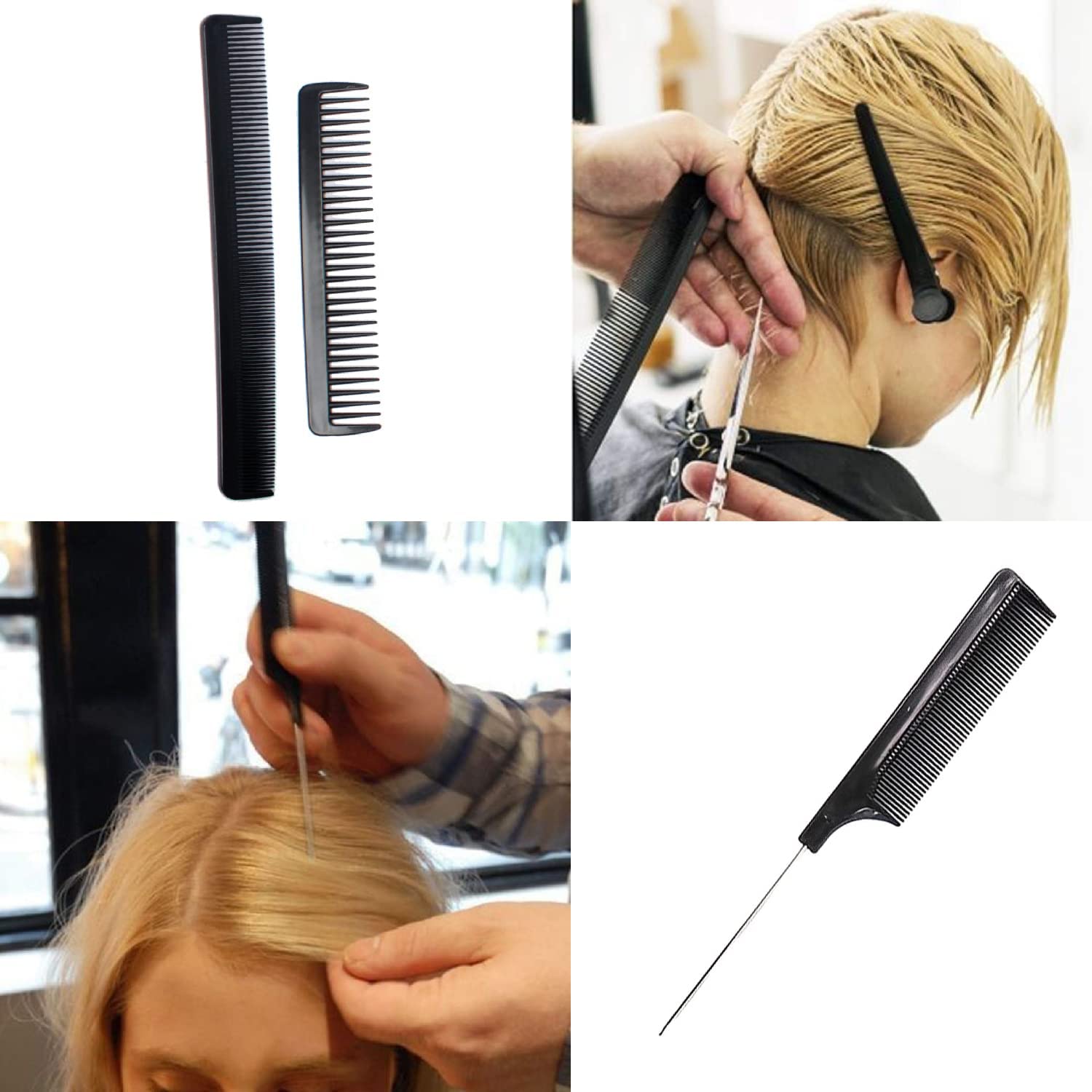12-Piece Hair Brush Comb Set with Paddle, Detangling & Styling Brushes - Includes Airbag Massage Comb, Roller Brush & 10 Styling Combs for Wet/Dry/Curly/Straight Hair (Black) - Perfect for Salon, Home & Travel Hair Care