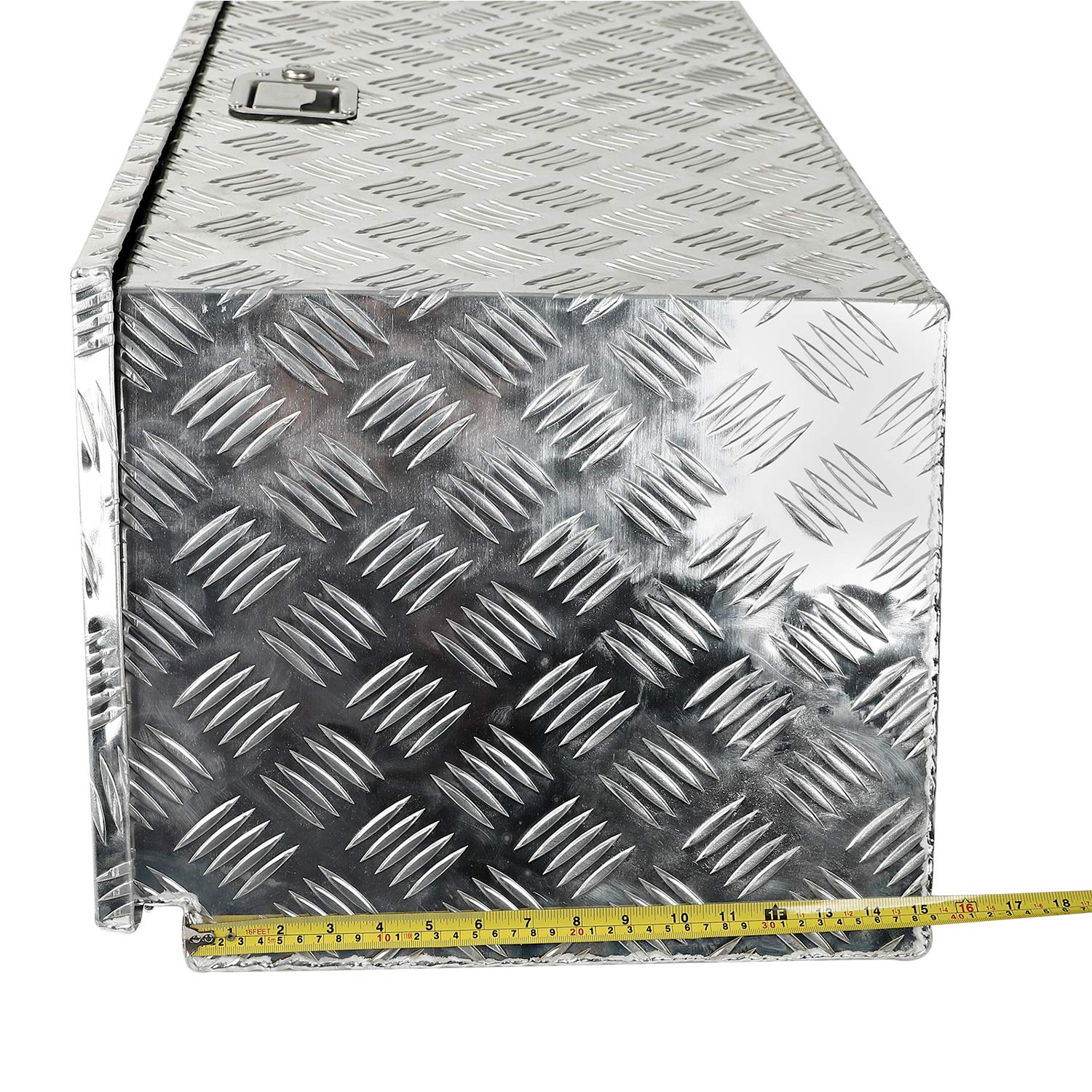TYFYB 39x15.4x12 Inch Silver Aluminum Utility Trailer Tongue Tool Box with 5-Bar Tread - Heavy Duty Storage for ATV, UTV, Pickup Trucks & Trailers - Perfect for Camping, Farming & Outdoor Work