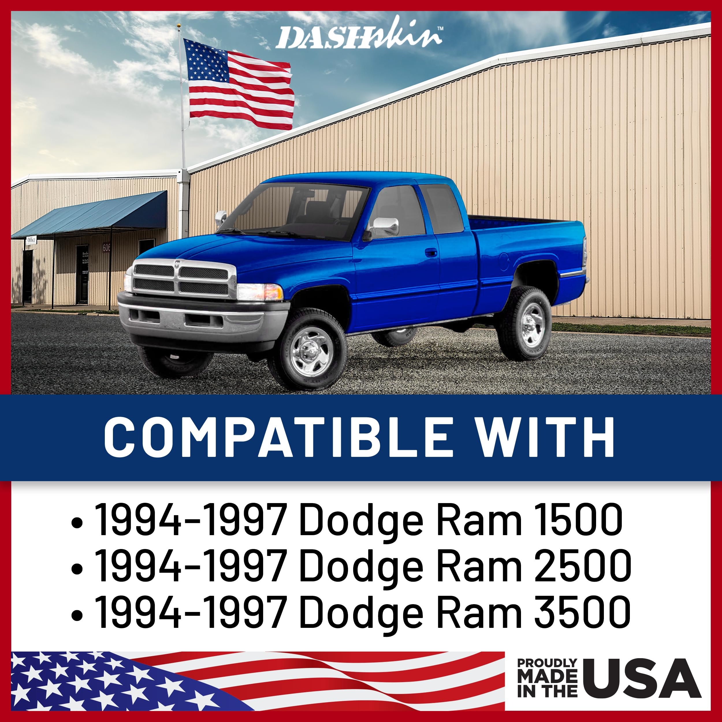 Premium DashSkin Molded Dash Cover for 94-97 Dodge Ram 1500/2500/3500 - Saddle Dark Brown | UV Protection & Anti-Crack | Made in USA | Perfect for Interior Protection & Heat Resistance