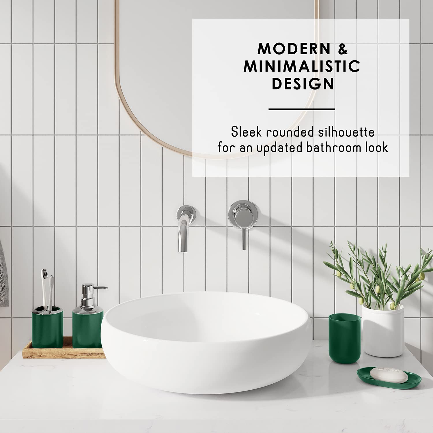 Clara Clark 20PC Green Bathroom Set - Shower Curtain, Toilet Brush & Accessories for Modern Bathrooms