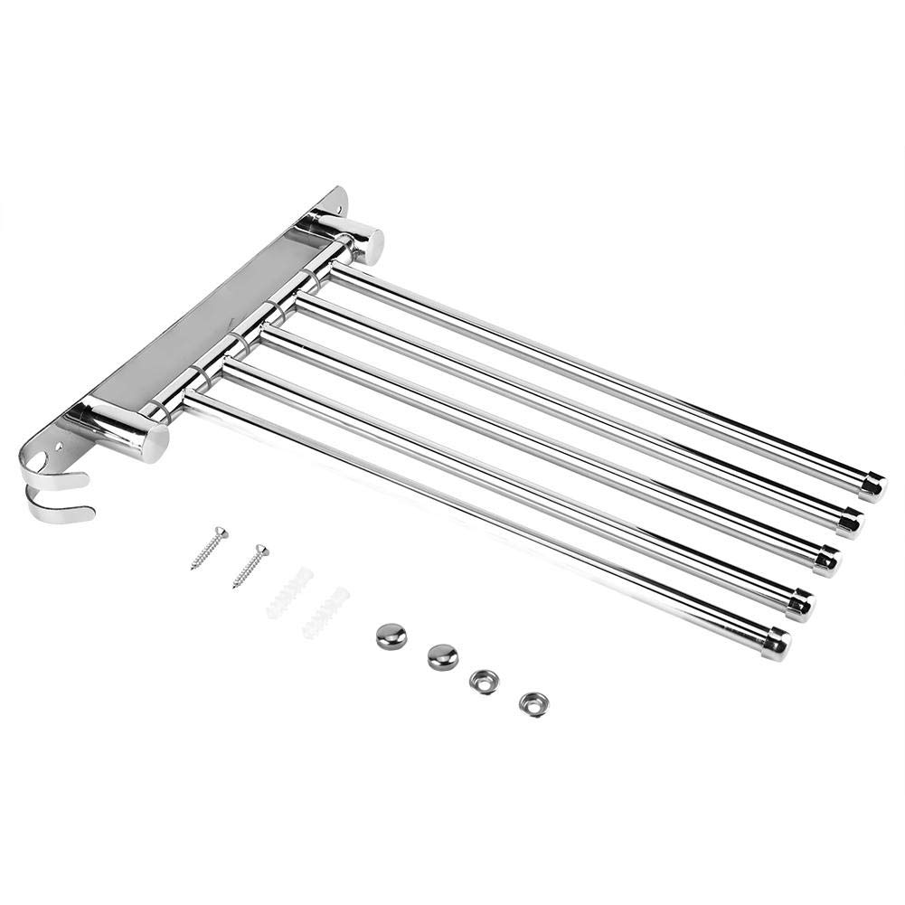 304 Stainless Steel Rotary Towel Rack with Hooks - 5 Rod Wall Mount Bathroom Towel Holder for Glass, Ceramic Tile - Perfect for Bathroom, Kitchen, Laundry Room & Spa Organization