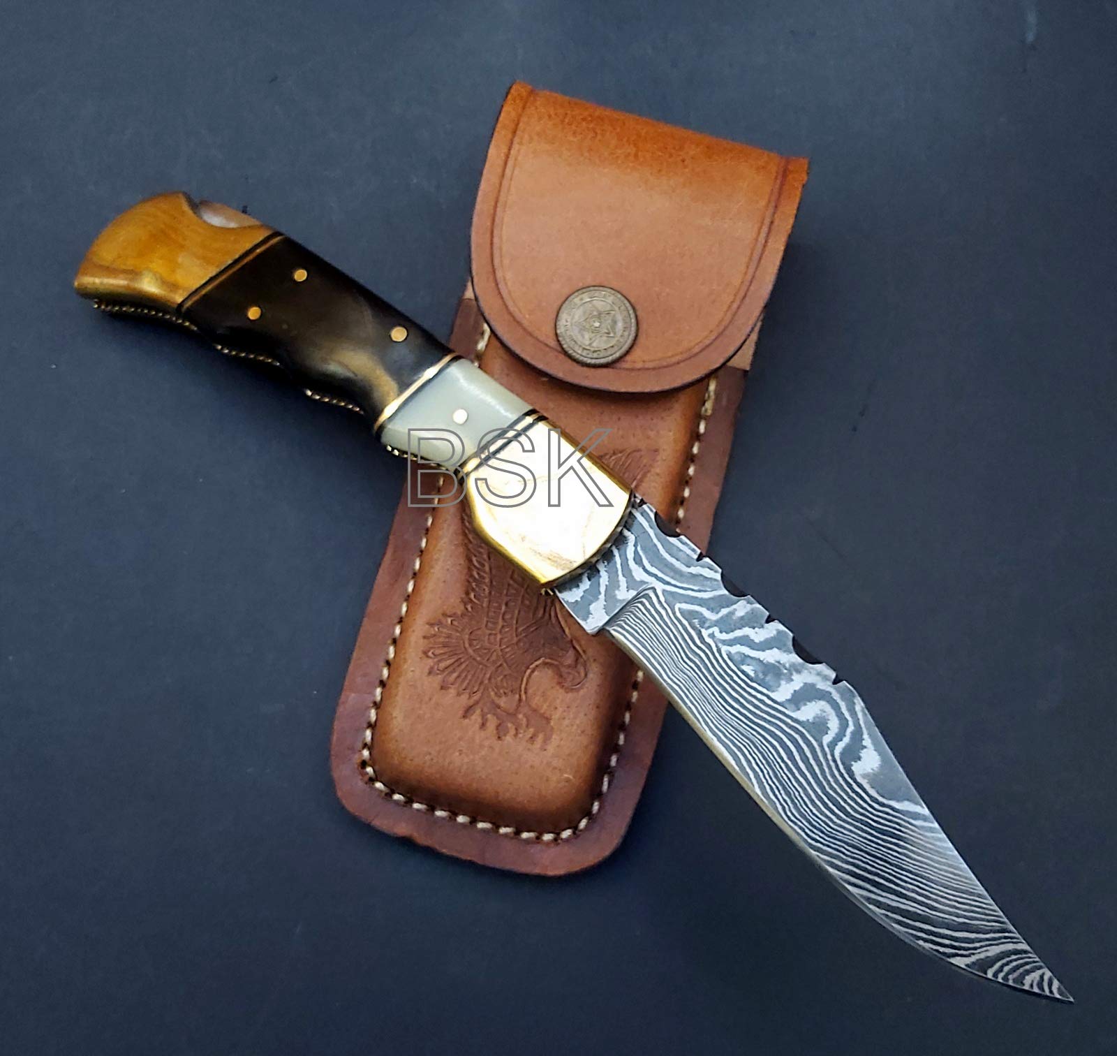 Premium BSK 709 Handmade Damascus Steel Folding Pocket Knife - 8.5
