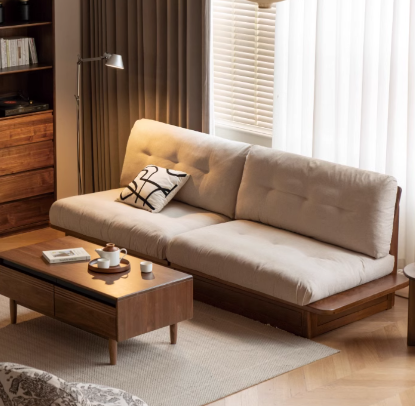 Modern Oak Solid Wood Upholstered Fabric Sofa - Durable & Stylish Living Room Furniture for Home Decor
