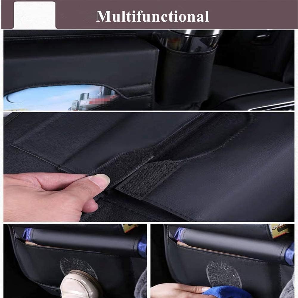 2 Pack Premium PU Leather Car Seat Back Organizer - Universal Fit Seat Protector with Cup Holders & Kick Mats - Black - Perfect for Travel, Road Trips & Family Car Accessories