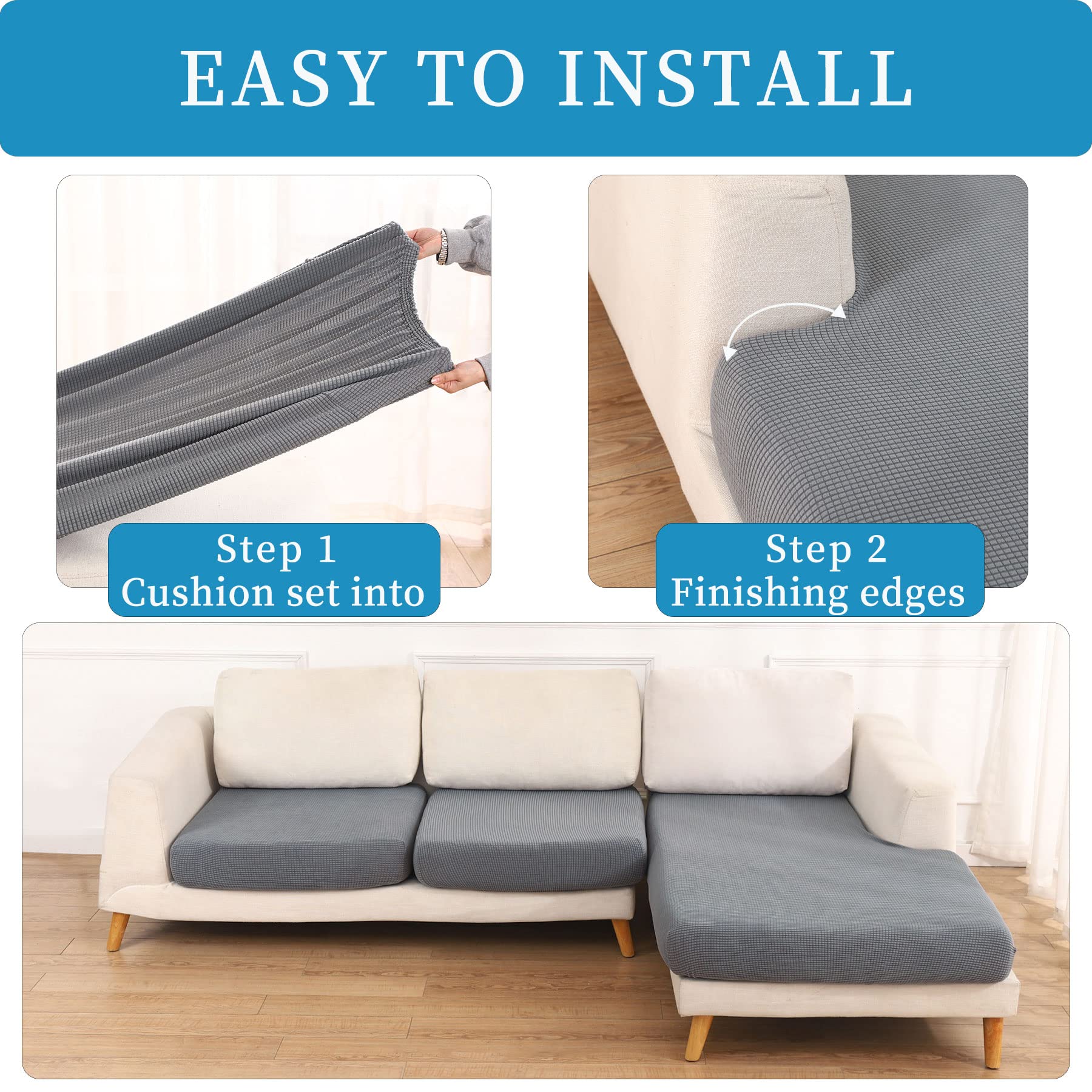 MINJIATEX L-Shaped 3-Piece Stretch Sectional Sofa Cover - Washable Furniture Protector for Pets & Dogs, Fits 2 Seater + Chaise (Grey) - Perfect for Living Room, Family Room & Pet-Friendly Homes