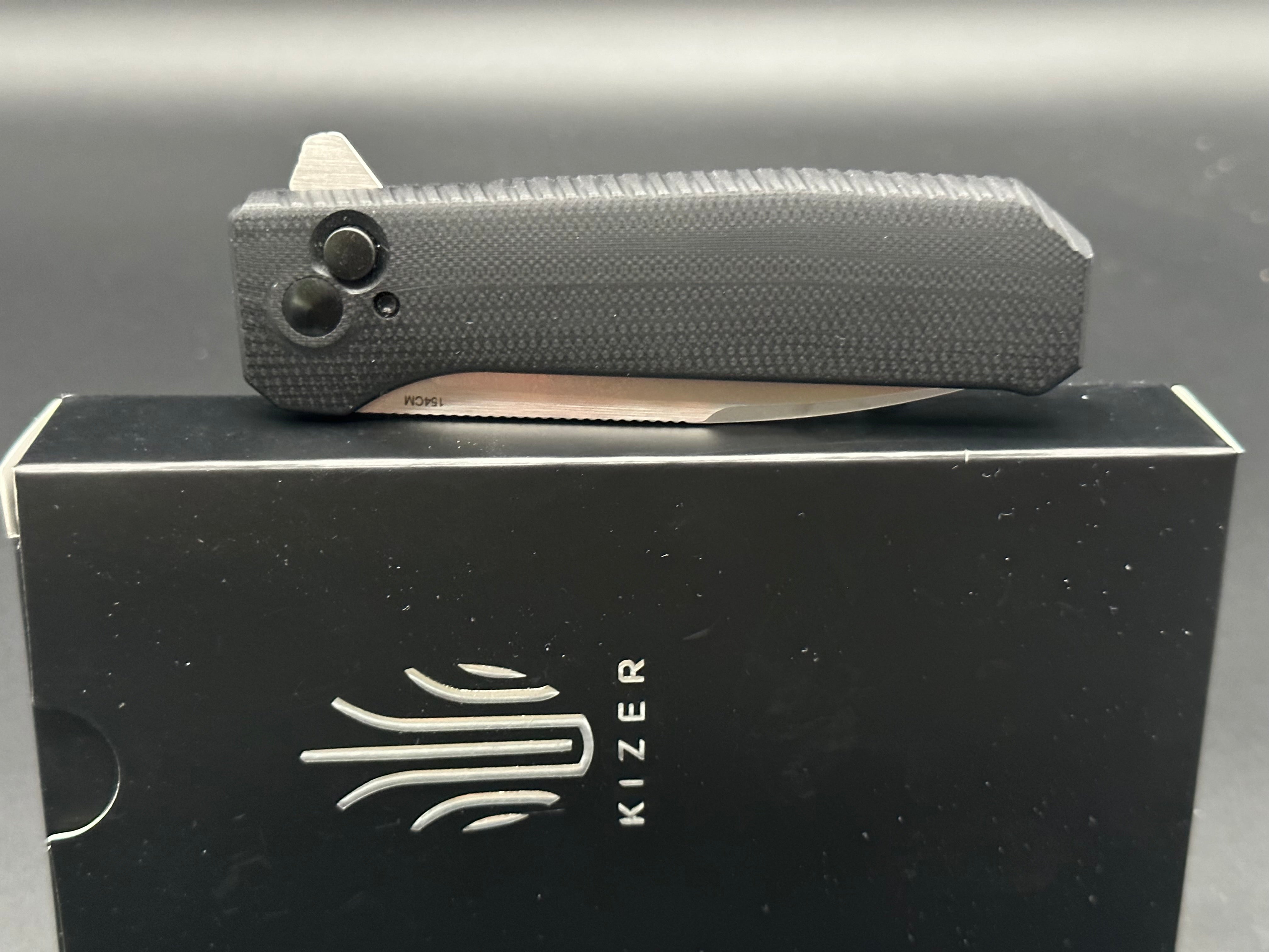 KIZER BRAT Button Lock Folding Knife - Black G10 Handle | EDC Pocket Knife for Camping, Hiking & Outdoor Adventures