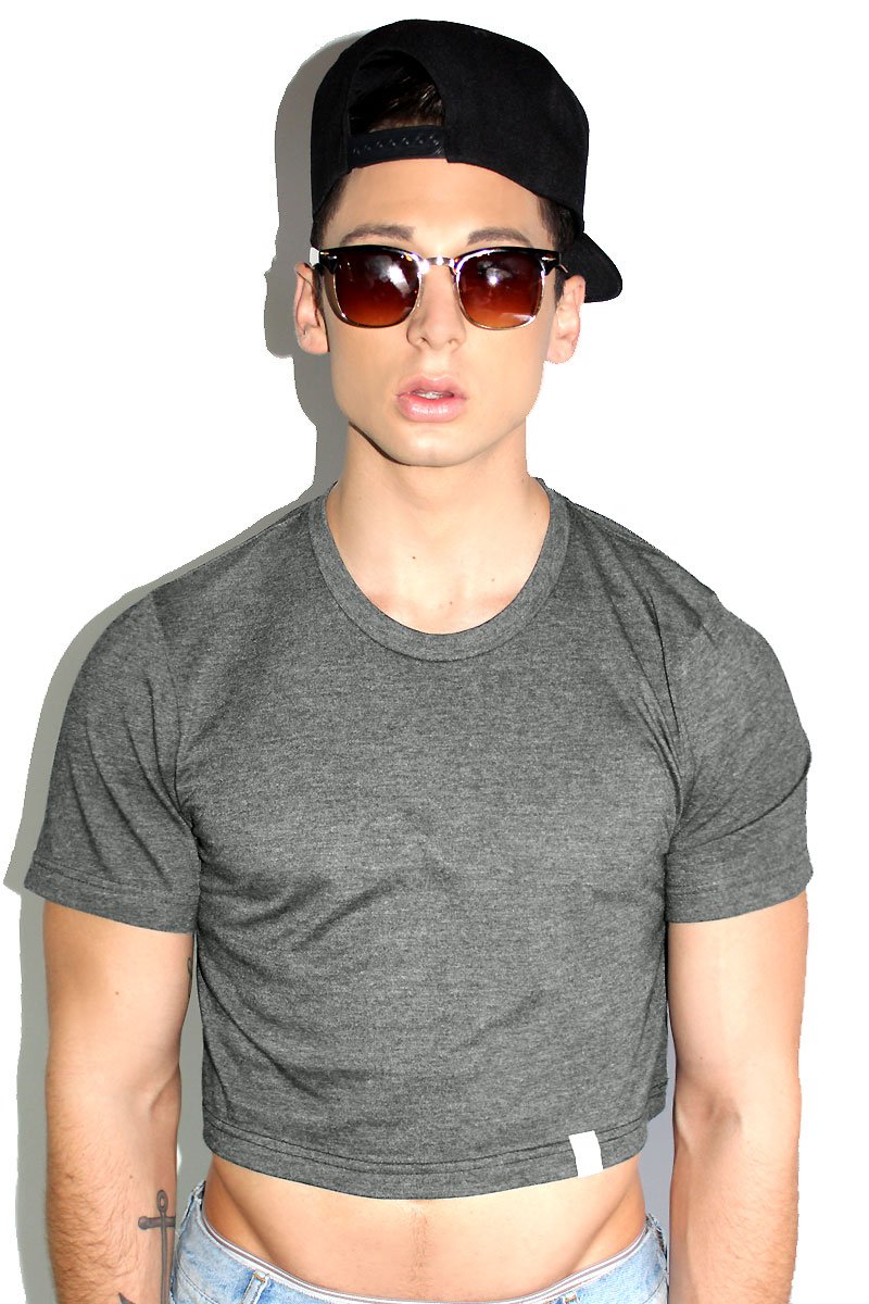 Marek & Richard Men's Core Cropped Tee - X-Small Light Charcoal | Slim Fit Short Sleeve Shirt for Casual Wear & Street Style