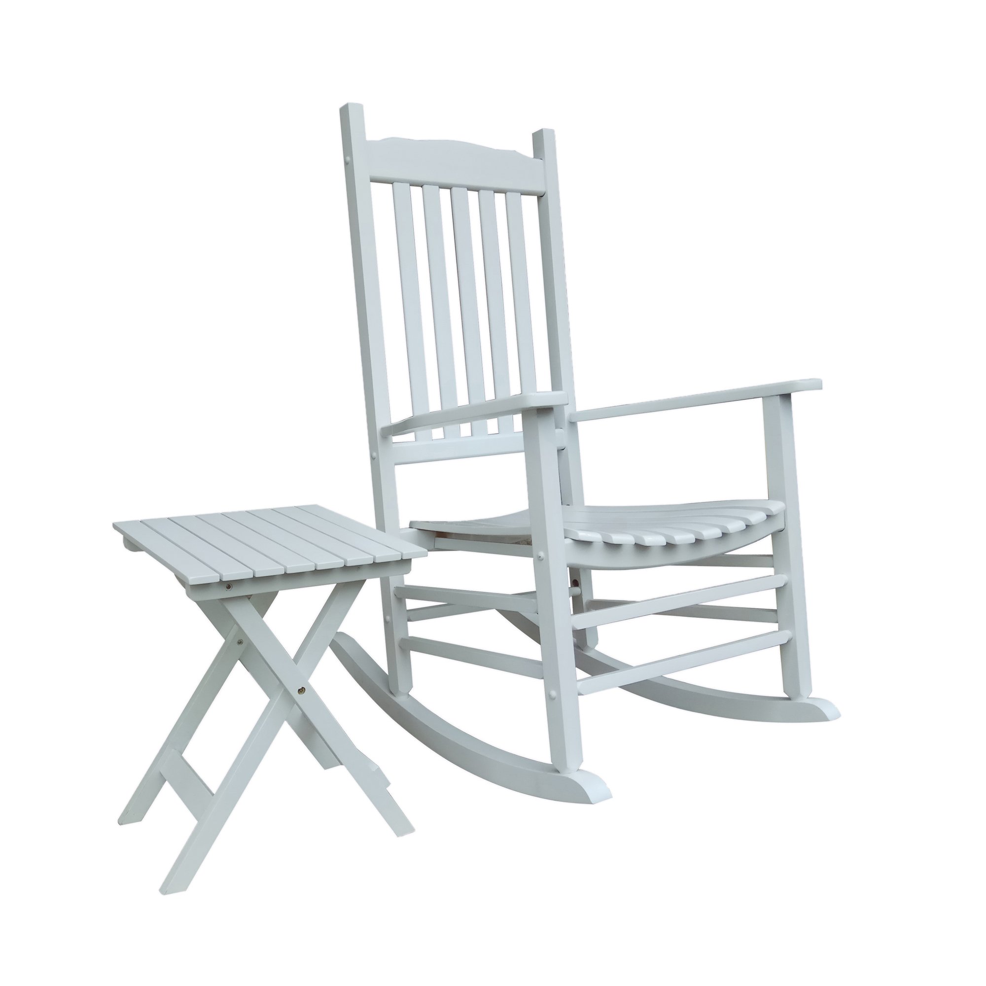 White Wood Porch Rocker Chair Set of 2 with Side Table - Outdoor Rocking Chairs for Patio, Garden & Deck - Comfortable Relaxation Furniture for Porch Swing & Backyard Lounging