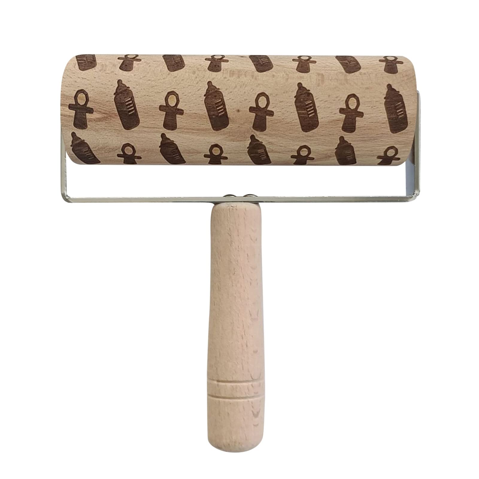 3D Embossed Wooden Rolling Pin for Baking - Christmas Themed Carved Kitchen Tool - Purple Engraved Dough Roller for Cookies, Pastry & Pie Crust - Perfect for Holiday Baking & DIY Gifts
