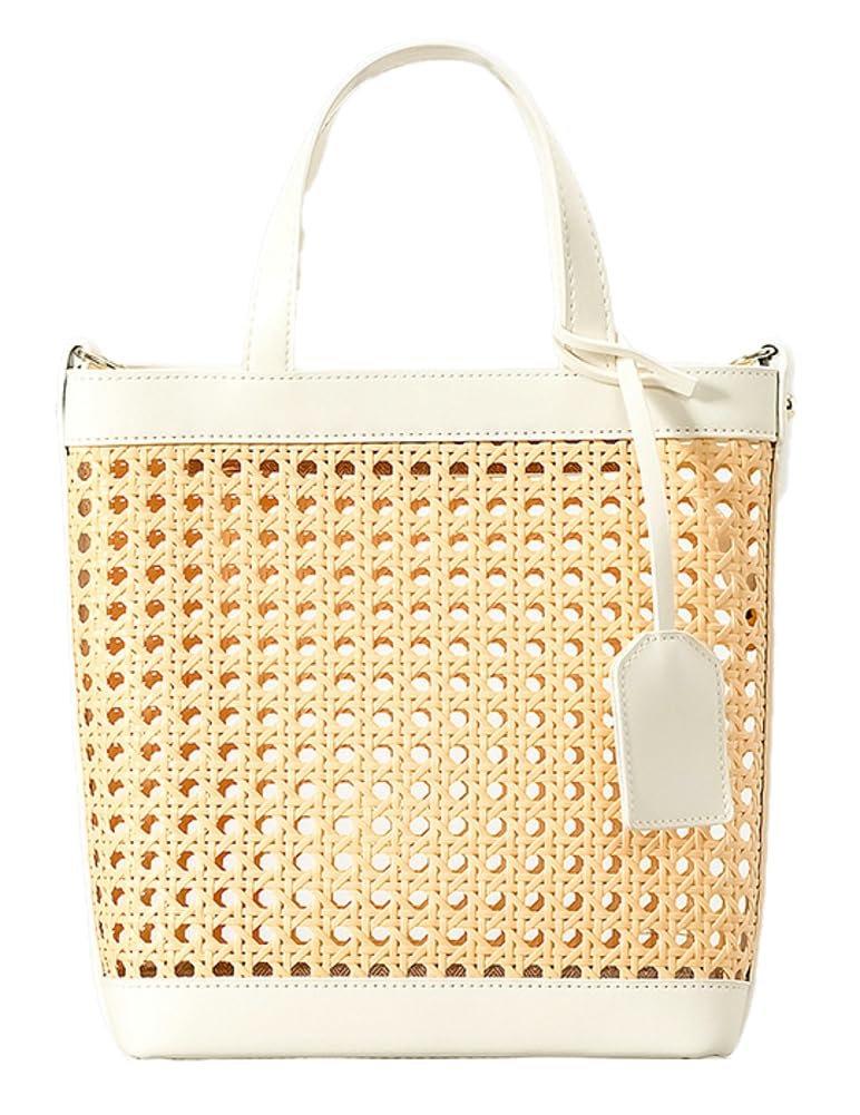 Vintage Rattan Straw Tote Bag for Women - Handmade Crossbody Purse for Beach & Shopping
