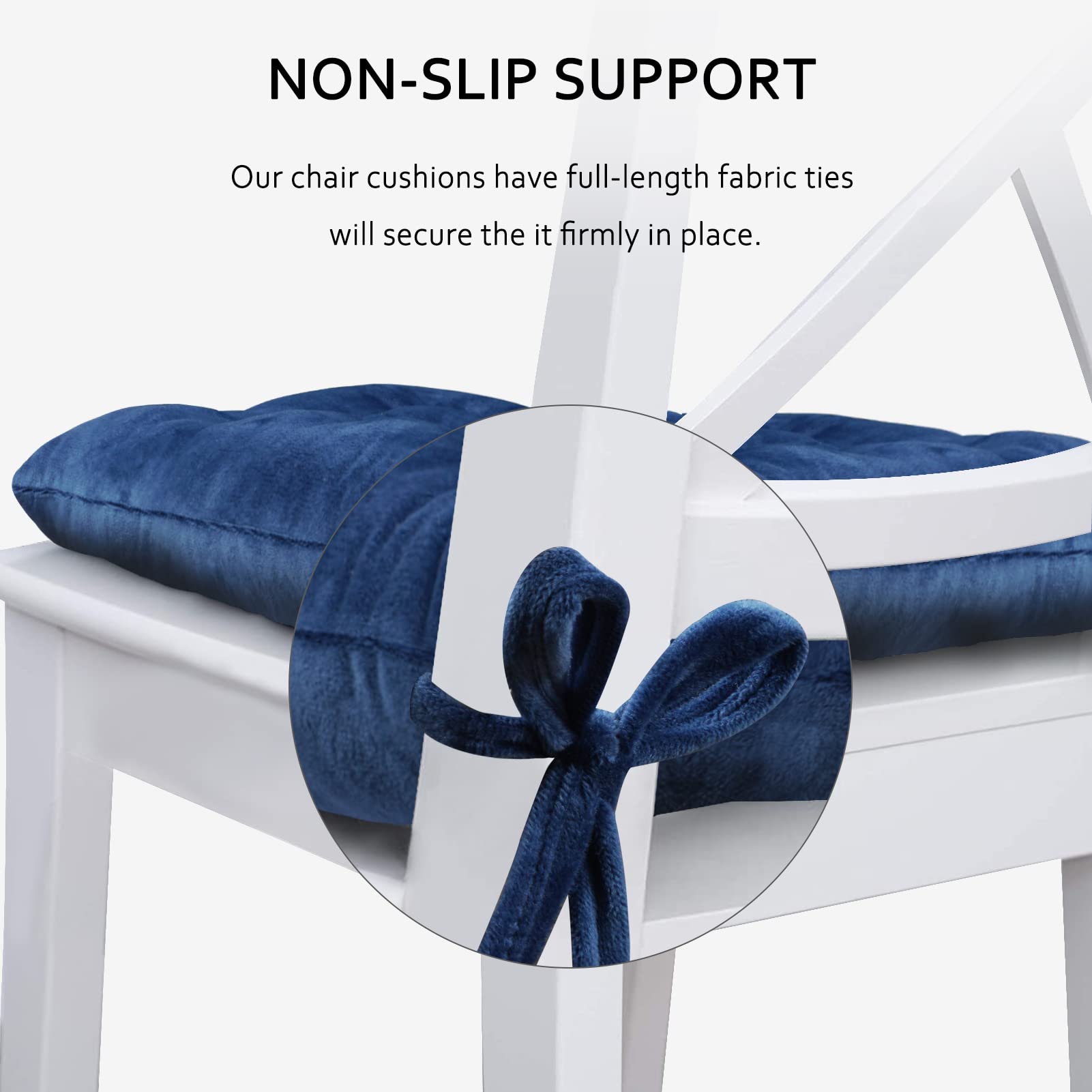 ELFJOY 4 Pack Tufted Square Dining Chair Cushions with Ties - Comfortable Seat Pads for Kitchen, Office, and Dining Room - Navy Blue U-Shape Design for Home and Office Decor