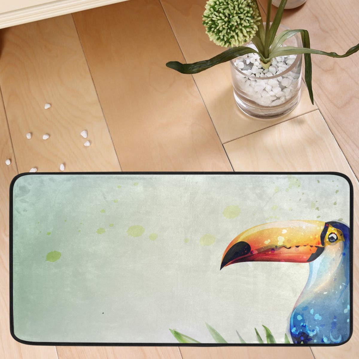 Colorful Toucan Watercolor Non-Slip Kitchen Mat - 20x20 Inch Absorbent Anti-Fatigue Floor Rug for Kitchen, Dining Room & Dorm - Washable & Durable Standing Mat for Cooking, Washing Dishes & Home Decor