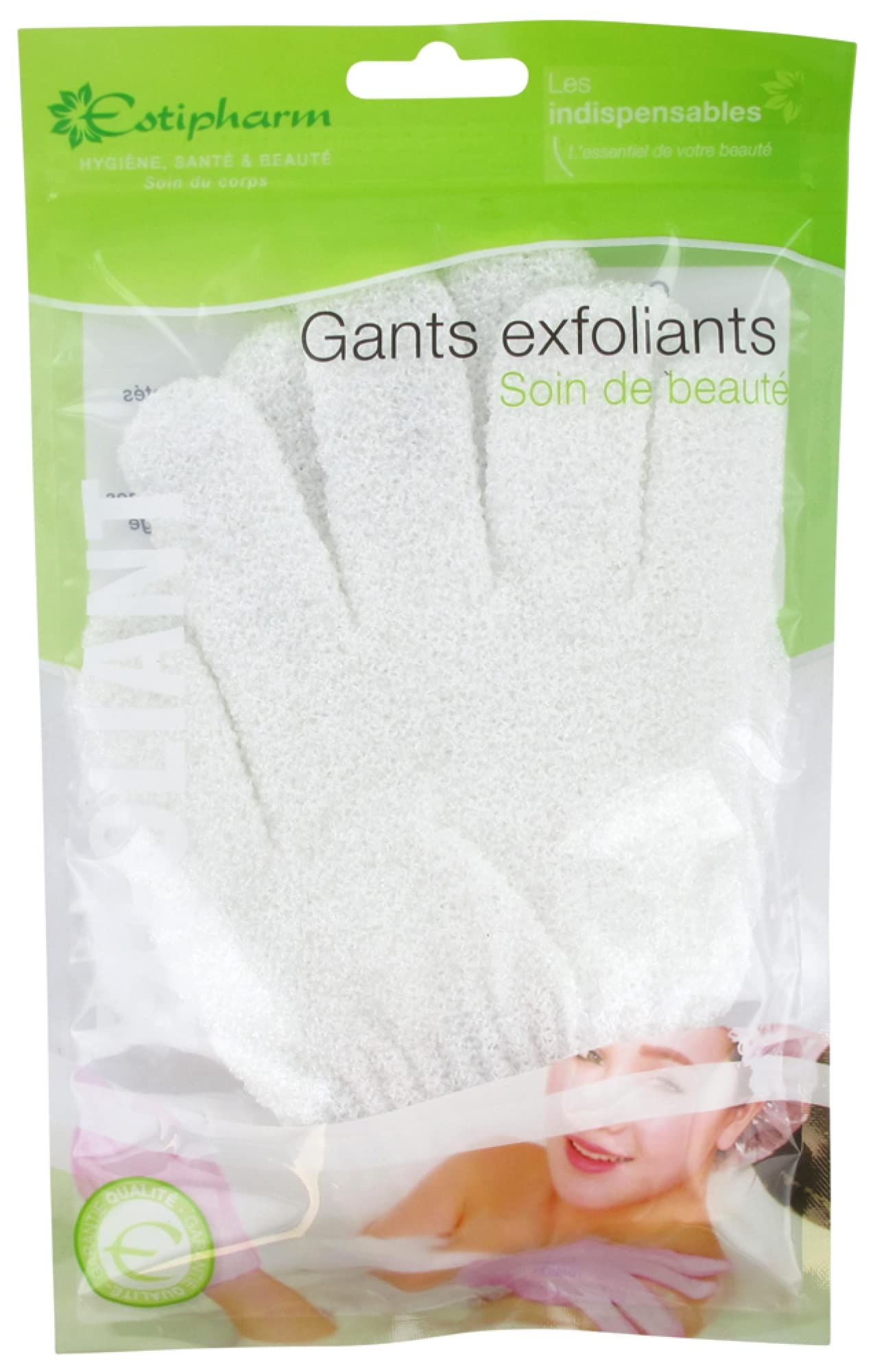 Estipharm 2-Pack Exfoliating Gloves for Smooth Skin - Premium White Body Scrub Mittens for Spa, Shower & Dry Brushing