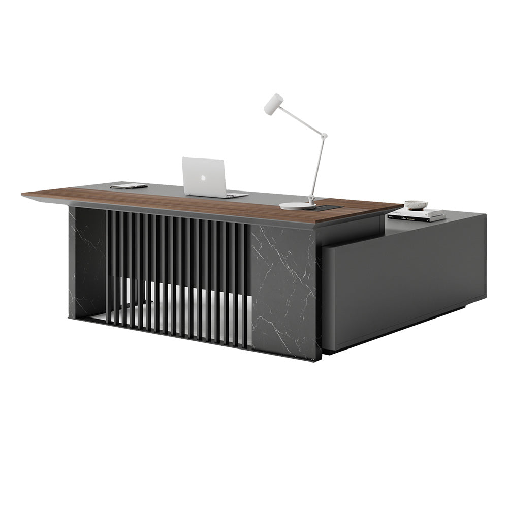 Premium MADEIRA Executive Desk 220cm with Left Return in Hazelnut & Grey - Modern Office Furniture for Home & Business Workspaces