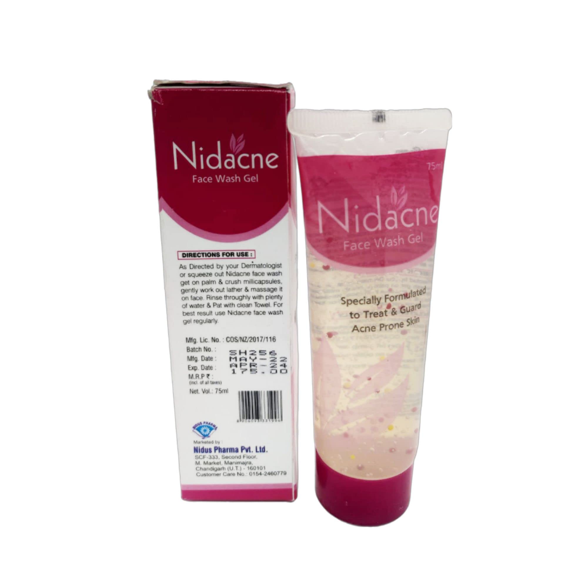 NIDACNE Acne Treatment Face Wash Gel for Acne-Prone Skin - 75ml (Pack of 2) | Gentle Cleansing & Prevention for Daily Skincare Routine