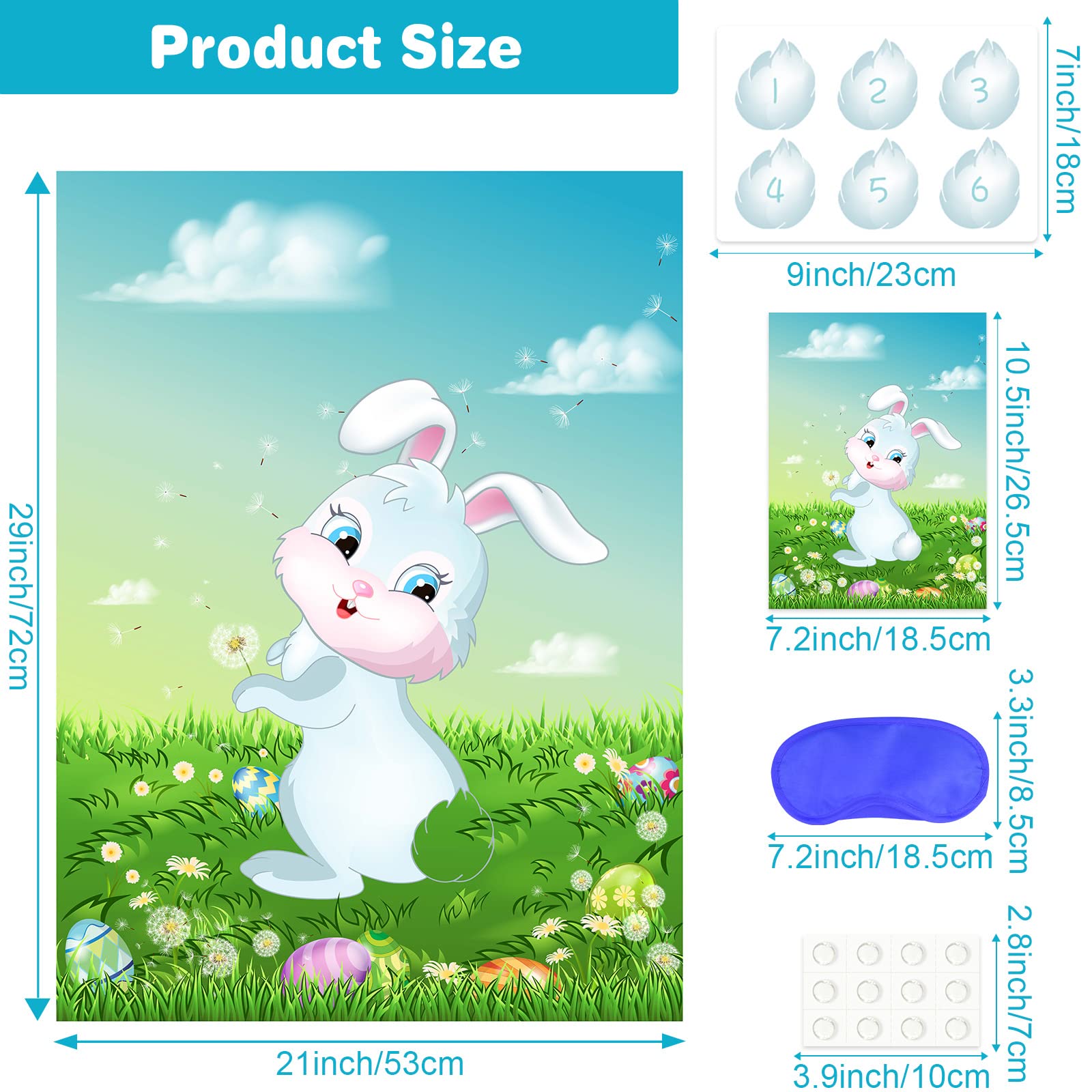 ASTARON Pin The Tail on The Bunny Game - 24pcs Easter Party Supplies for Birthday & Easter Celebrations - Fun Kids Party Game for Indoor & Outdoor Activities