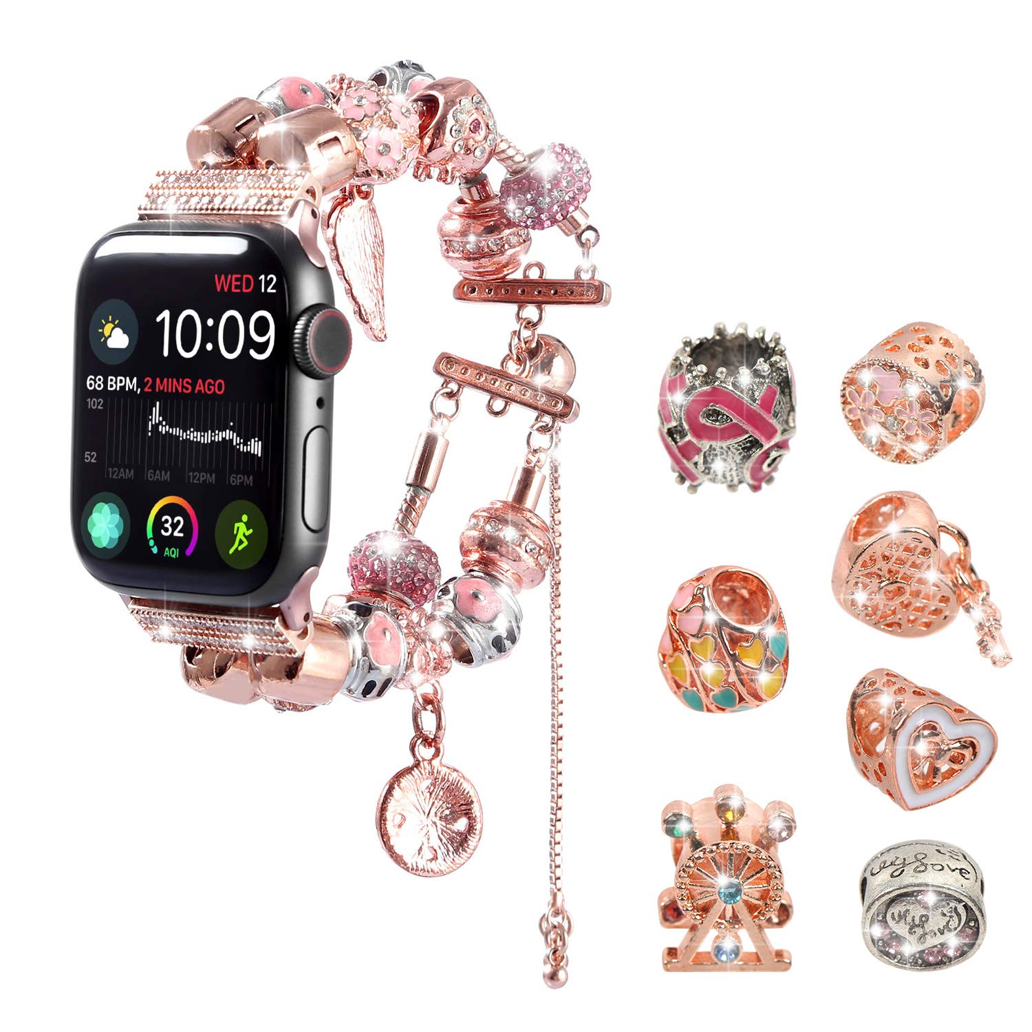 KONAFEI Apple Watch Bands Compatible with Series 8/7/SE/6/5/4/3/2/1/Ultra - 38mm 40mm 41mm 42mm 44mm 45mm 49mm Rhinestone Sparkling Beaded Bracelet Strap for Women | DIY Jewelry Accessory | Perfect for Parties, Weddings & Everyday Fashion