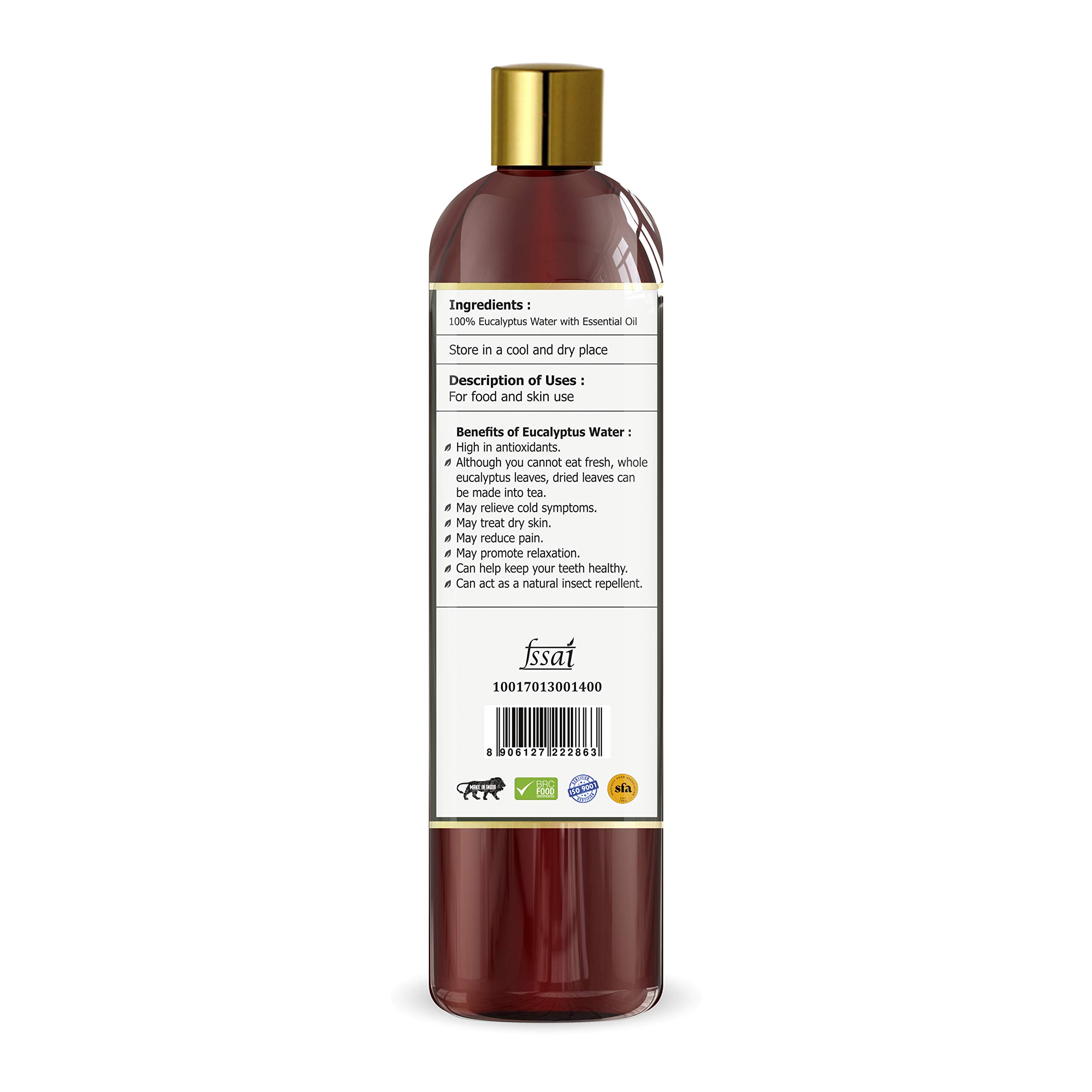 Agri Club Pure Eucalyptus Hydrosol Water 500ml - Natural Aromatherapy Mist for Relaxation, Skin Care & Home Fragrance