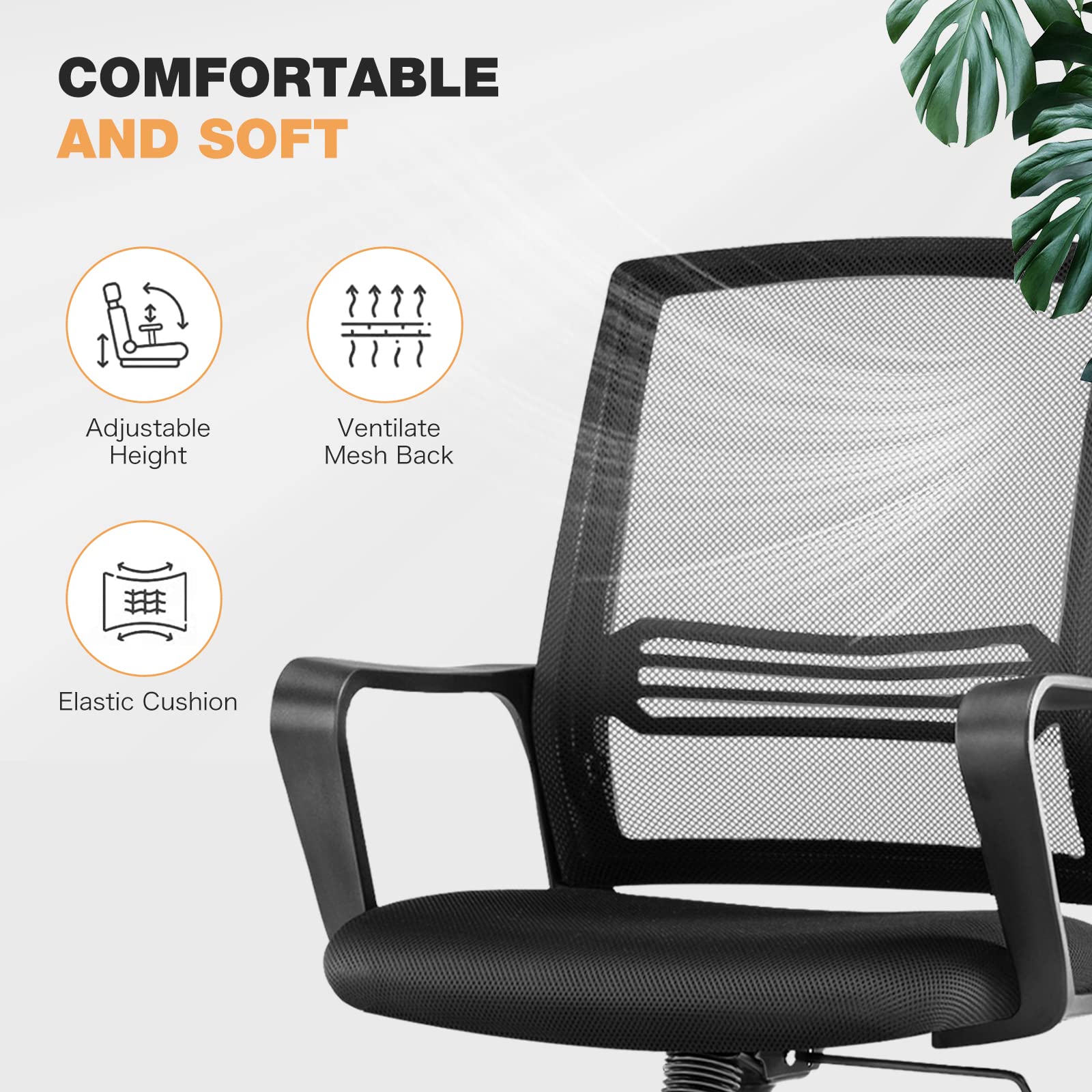Ergonomic Mesh Office Chair with Wheels & Lumbar Support - Adjustable Mid Back Computer Desk Chair with Armrests, Swivel Rolling Task Chair for Home Office, Black - Perfect for Long Work Hours & Gaming Sessions