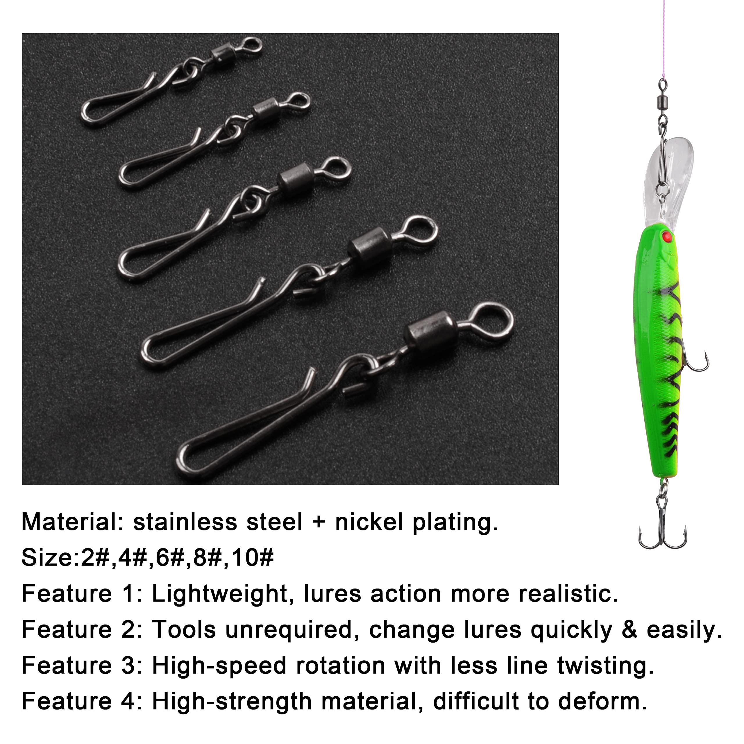 AGOOL 60/200pcs High Strength Fishing Swivels with Quick Clips - Rolling Barrel Swivels & Speed Clips Connector for Freshwater & Saltwater Fishing | Ideal for Bass, Trout, and Offshore Angling