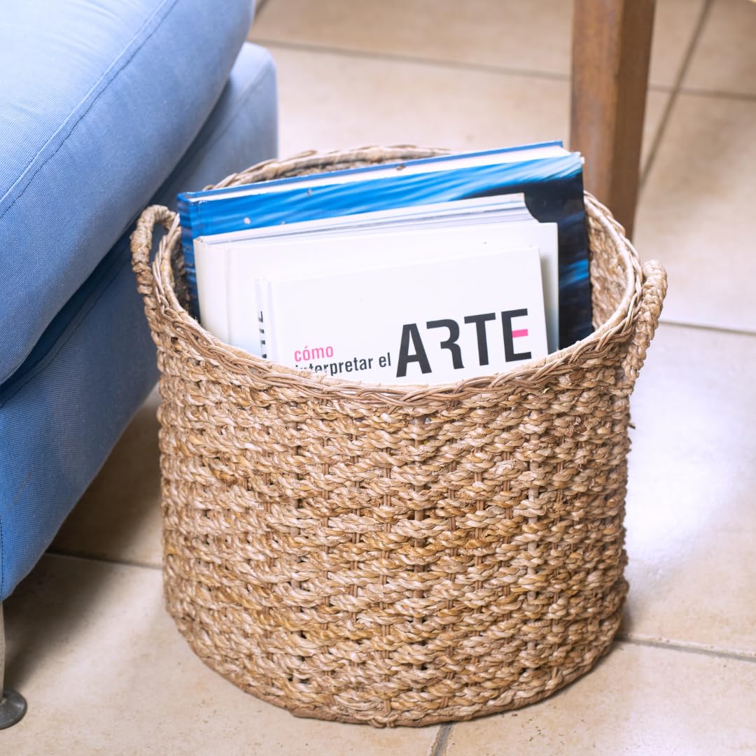 Large Round Woven Wicker Rattan Storage Basket with Handles - Natural Decor Organizer for Baby Toys, Laundry, Magazines & Towels | Perfect for Nursery, Bathroom & Living Room Organization