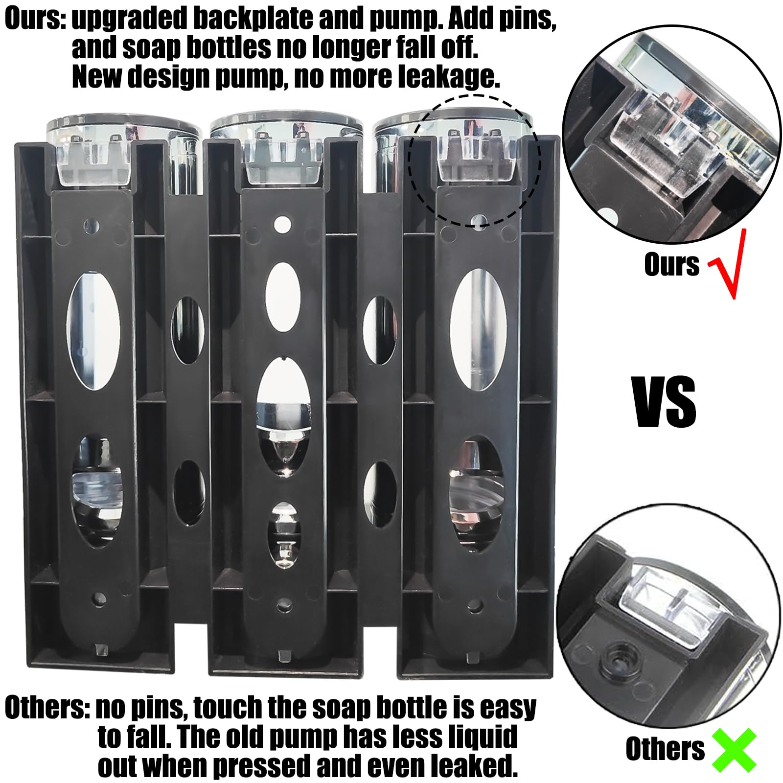 3 in 1 Bathroom Shampoo and Conditioner Dispenser with Waterproof Labels | No-Drill Shower Pump Dispenser Organizer - Holds Shampoo, Soap & Body Wash for Home, Hotel, RV | Perfect for Small Bathrooms, Travel & Space Saving Storage