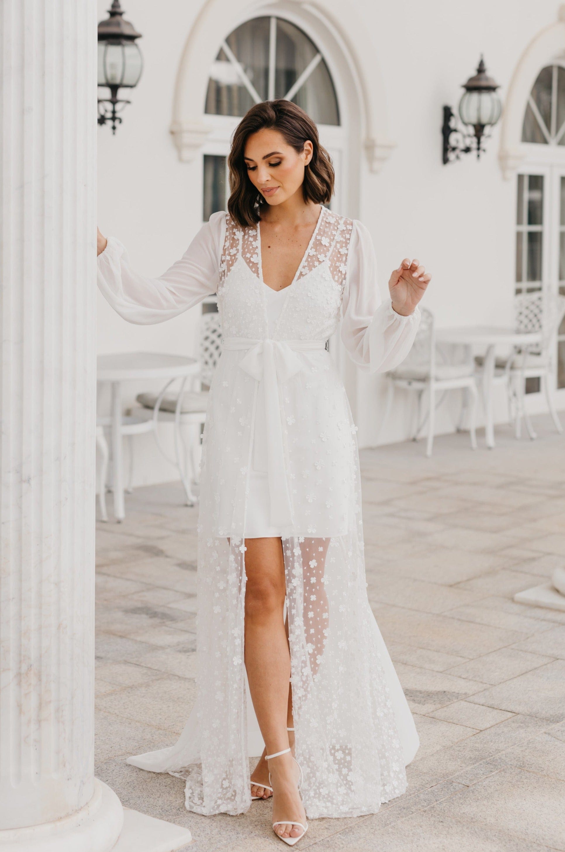 Cassidy Forget Me Knot Lace Maxi Bridal Robe with Slip - Elegant Wedding Gown for Brides, Bridal Party & Photoshoots