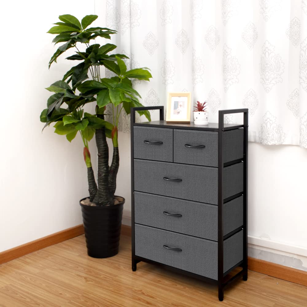 AZL1 Life Concept 5-Drawer Storage Dresser with Removable Fabric Bins - Large Standing Organizer for Bedroom, Office & Living Room - Dark Grey Furniture Unit - Perfect for Closet Organization, Home Decor & Small Space Storage Solutions