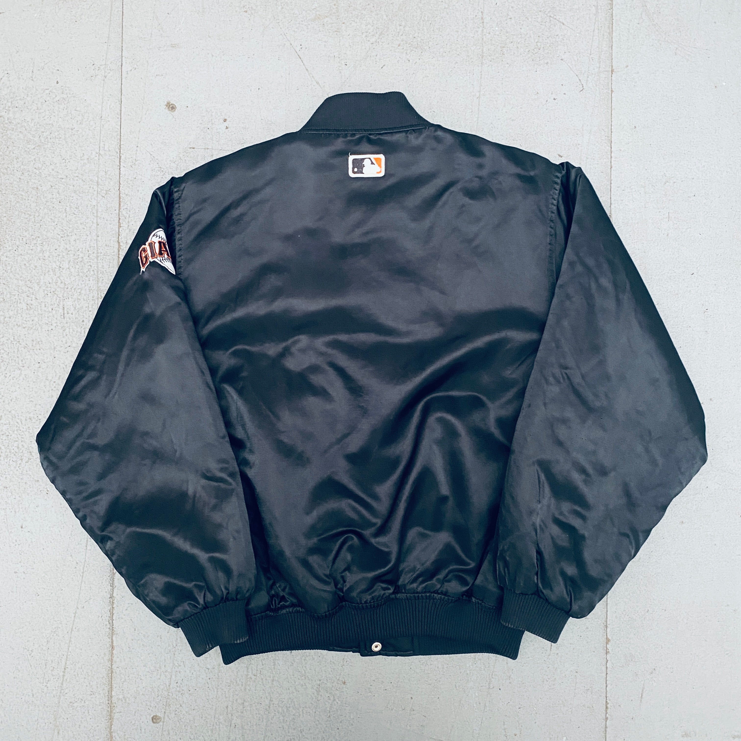 San Francisco Giants 1990s Vintage Satin Stitched Script Starter Bomber Jacket - MLB Baseball Fan Apparel for Men & Women - Perfect for Game Day, Tailgating & Streetwear Fashion