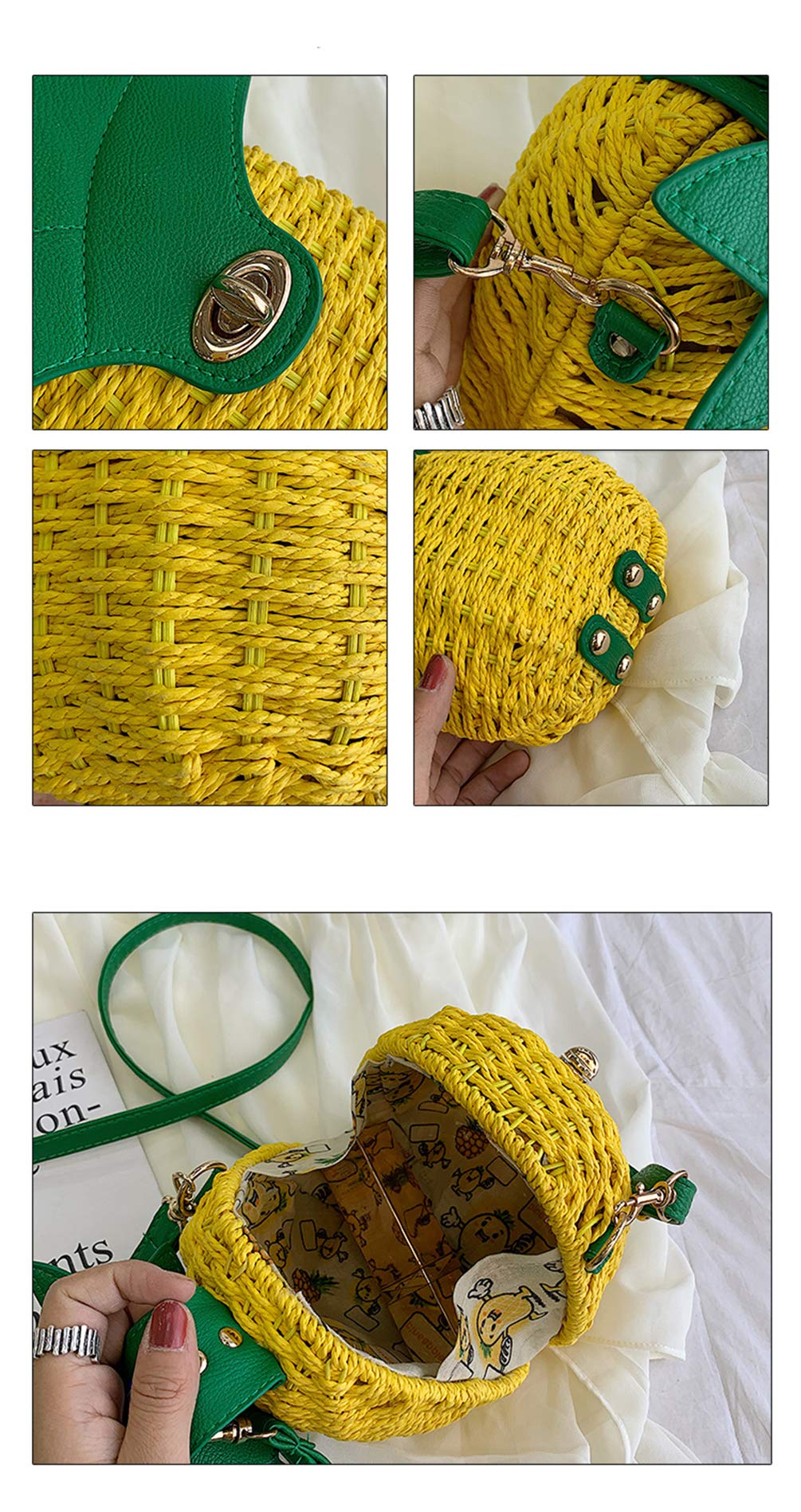 TONWHAR Women's Cute Pineapple Straw Handbag - Fashionable Crossbody Shoulder Bag for Women & Girls - Perfect for Beach, Summer Outfits, Vacation & Casual Daily Use